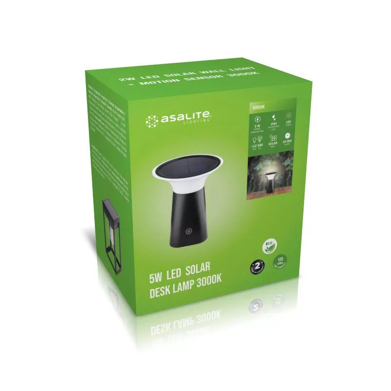 Solarna stolna lampa ASALITE LED IP65 5W 3000K (120 lumena, 20.000 sati života, IP65, solarni panel, crna)-4