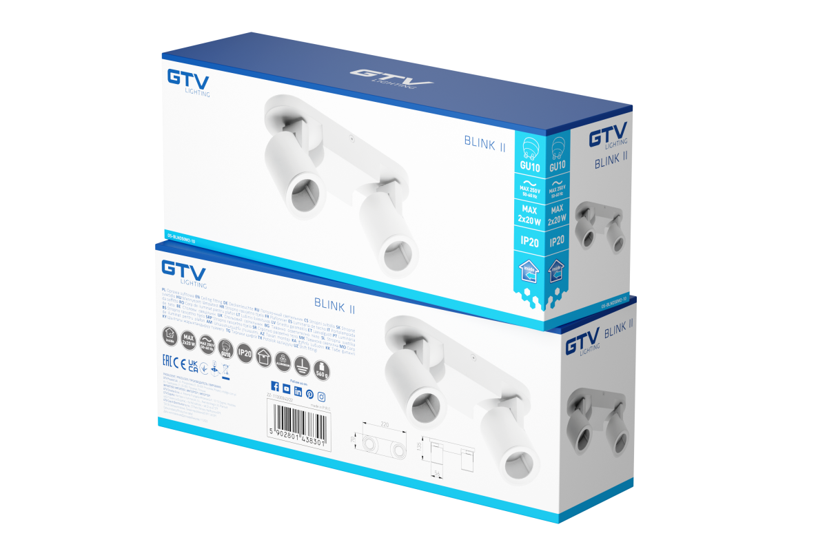 Stropna lampa GTV BLINK II (max. 250V, 50/60 Hz, GU10, max. 20W*2, IP20, bijela)-2