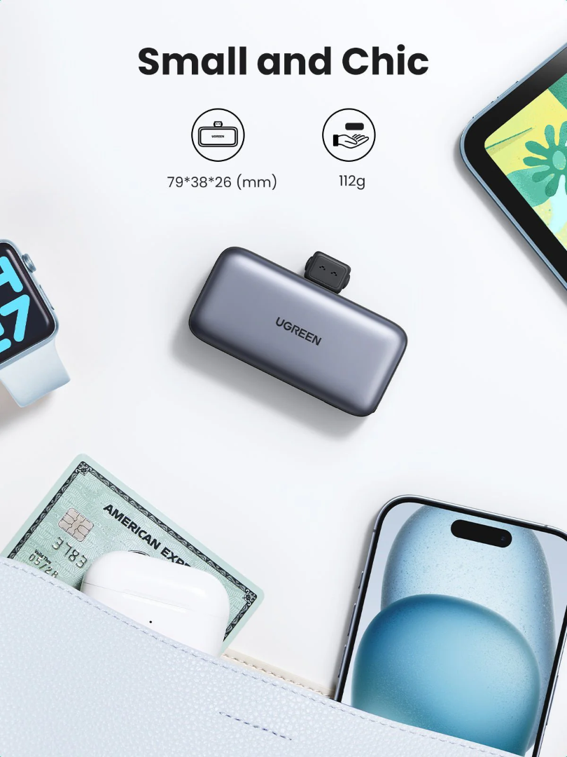 Prijenosna baterija UGREEN 5000mAh 22.5W (ugrađeni USB-C konektor, LED zaslon)-8