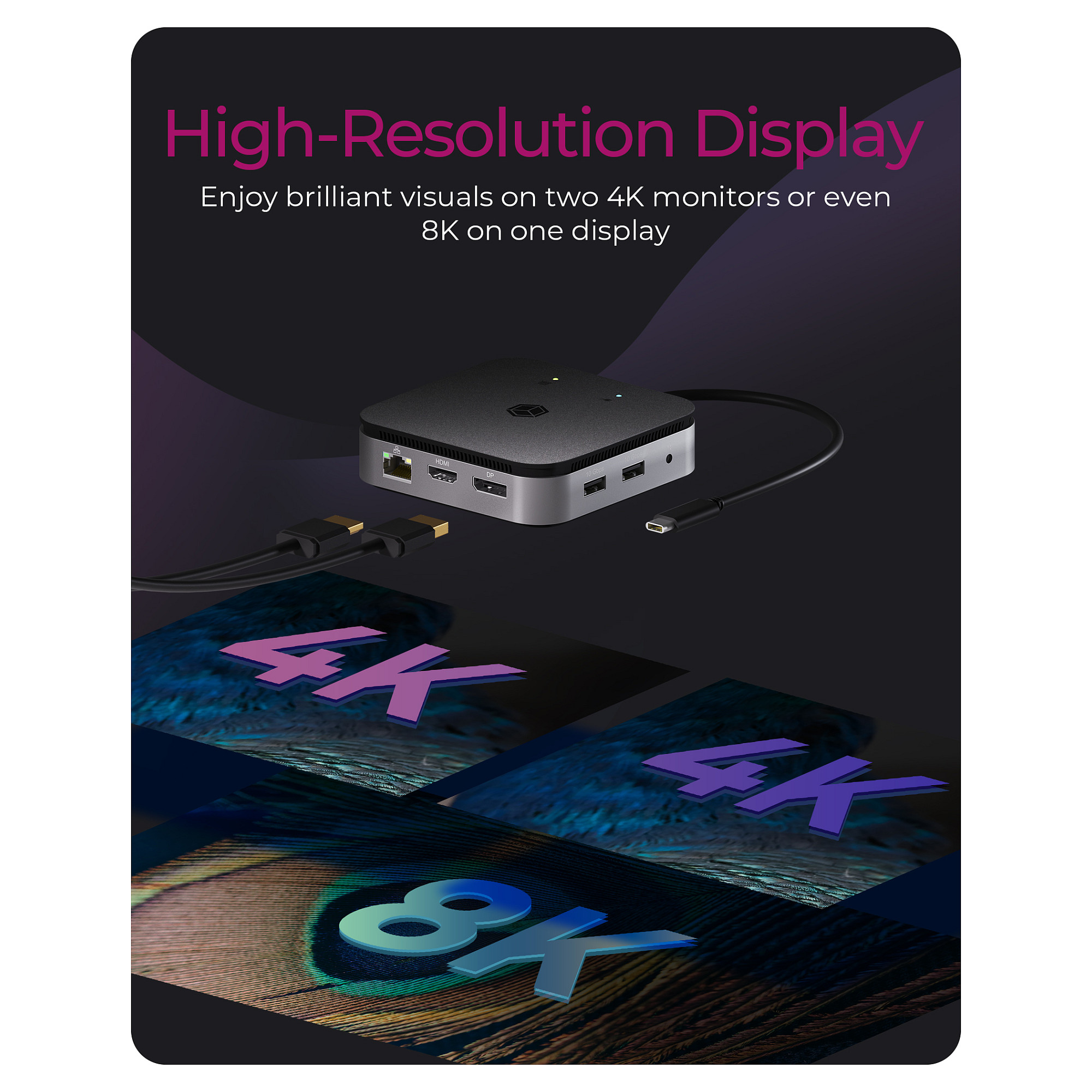 Icybox IB-DK408-C41 USB4 docking station with dual video output 7in1, 60W PowerDelivery power supply-10