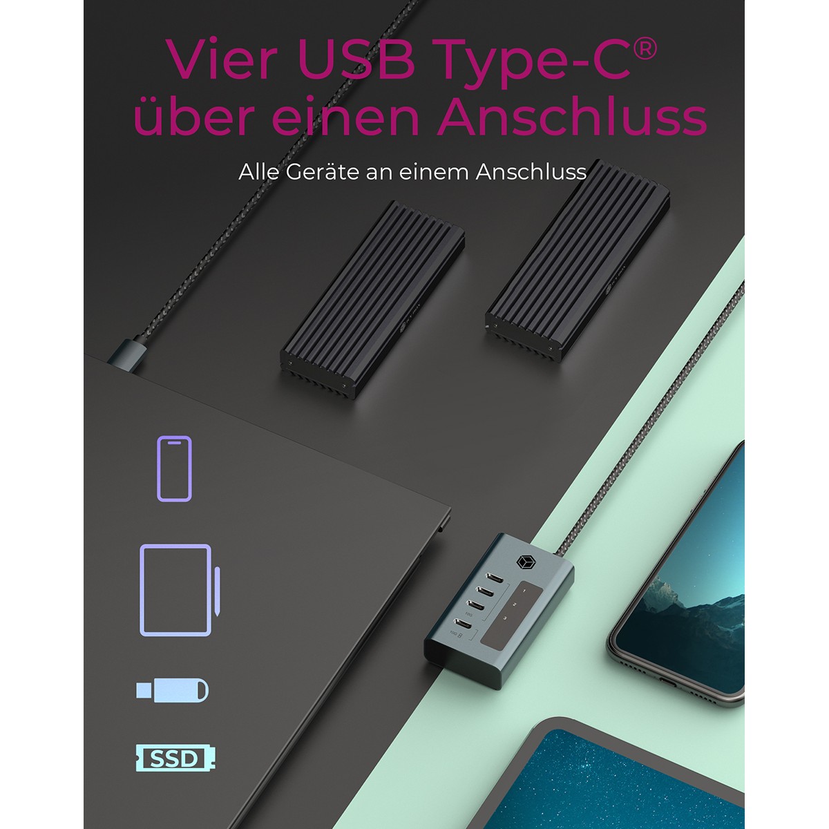 Icybox IB-HUB1454-C31 4-port hub with USB 3.2 Gen 2 Type-C interface-7