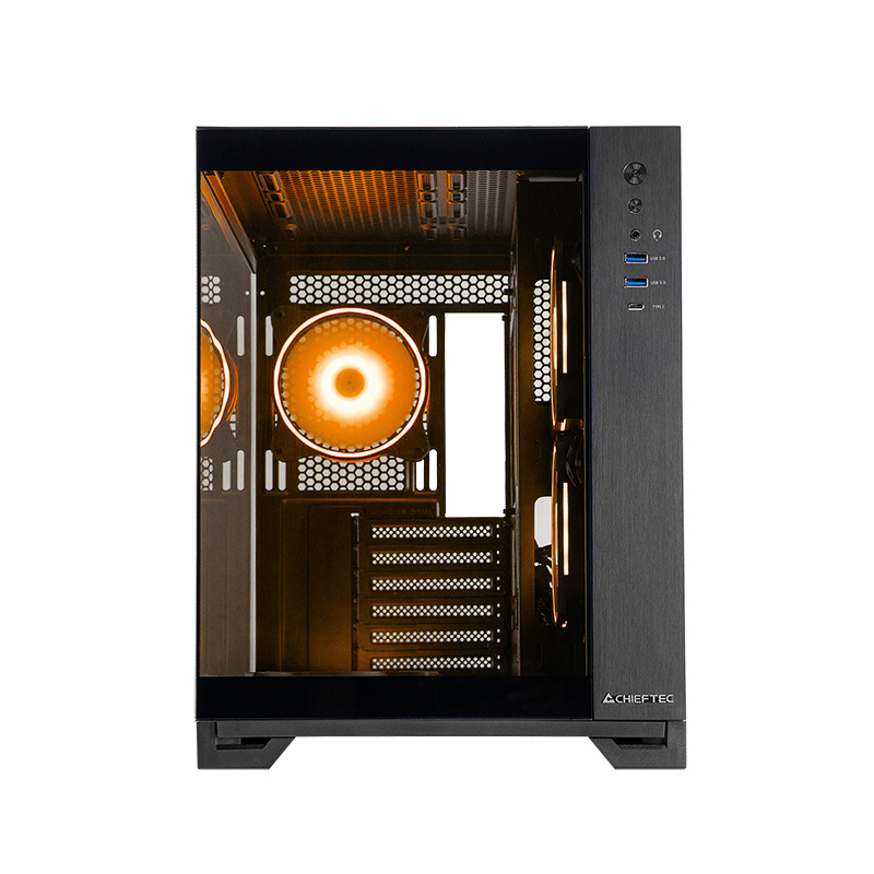 Kućište za računalo CHIEFTEC VISIO USB3.2 Gen2 ATX, crno (ATX/Micro ATX/mini ITX, bez napajanja, 2x3.5" i 2x2.5" unutarnji prostor za diskove, USB3.2 Gen2 Type C, 2 x USB3.0, Audio-out, Mic-In, A-RGB ventilatori)-1