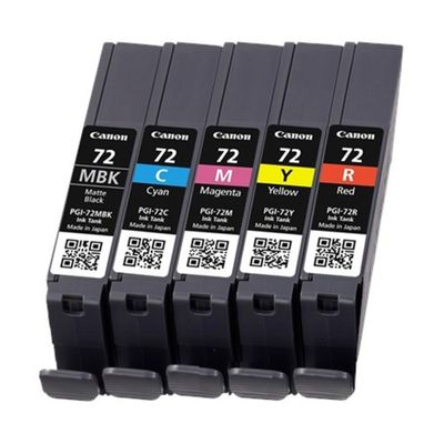 Višestruki paket spremnika s tintom CANON PGI-72 MBK/C/M/Y/R (5 komada, original) žuta, cijan, magenta, crvena, mat crna