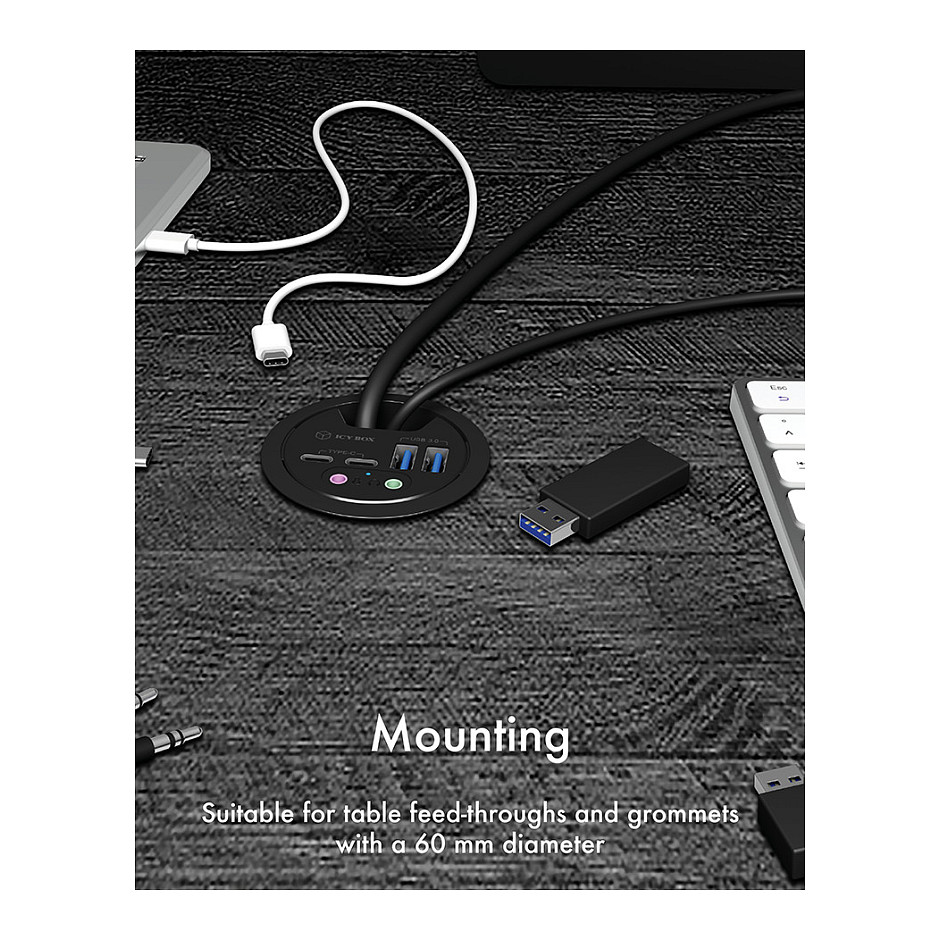 Stolni USB Hub ICY BOX IB-HUB1403B, 4-portni, Audio, za ugradnju-3