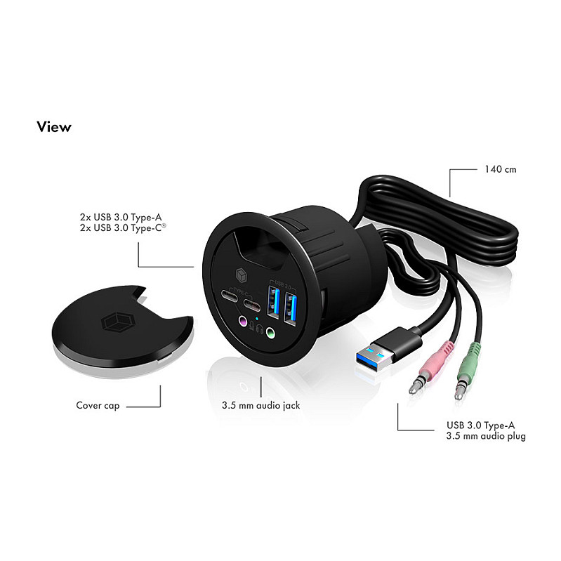 Stolni USB Hub ICY BOX IB-HUB1403B, 4-portni, Audio, za ugradnju-6