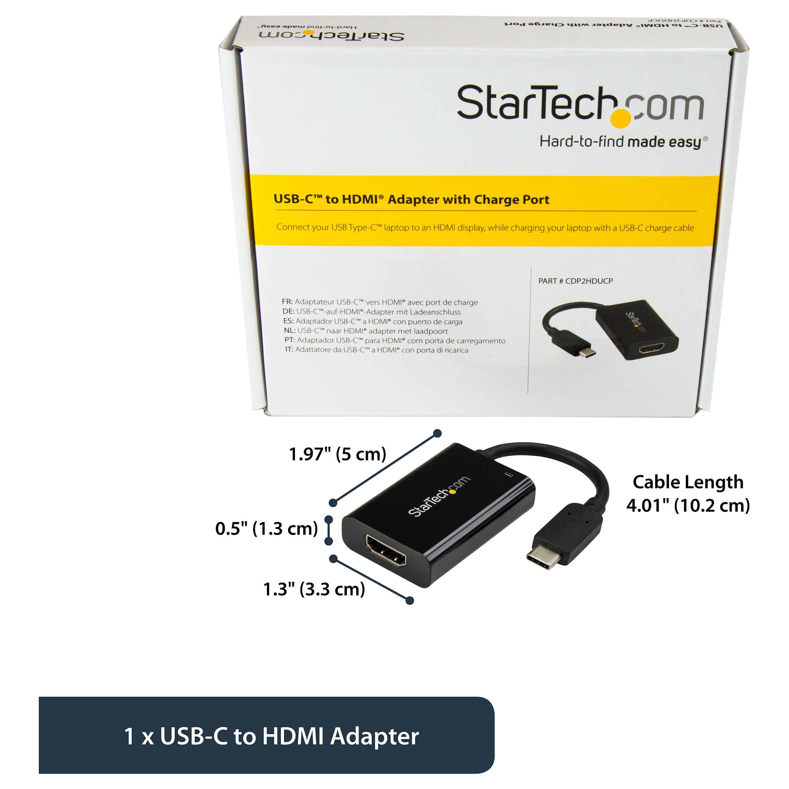 Adapter za vanjski video STARTECH.COM (USB C na HDMI 2.0 Adapter, 4K 60Hz, 60W napajanje putem prijenosa punjenja) crna-10