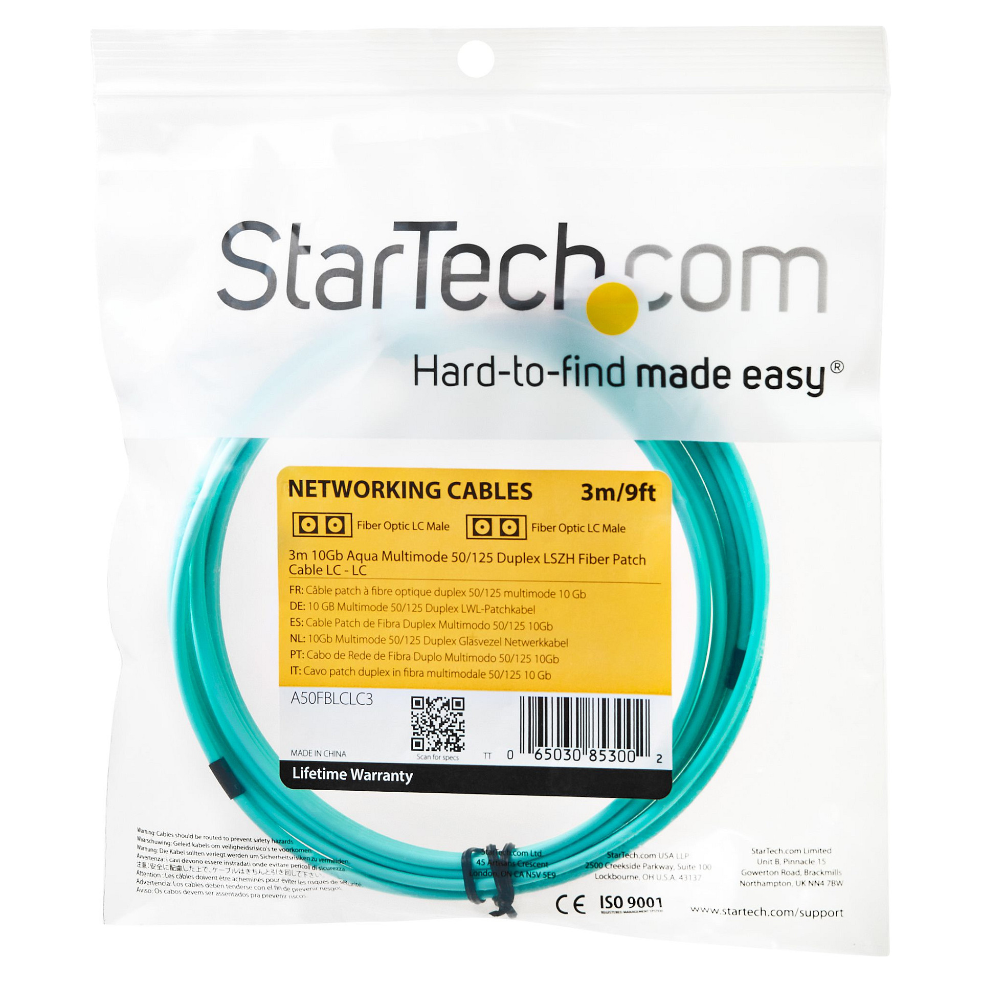Optički kabel STARTECH.COM patch kabel od 3m (10 Gb, višemodni Duplex 50/125, LSZH, LC/LC, OM3, LC na LC optički patch kabel (A50FBLCLC3)) aqua-6