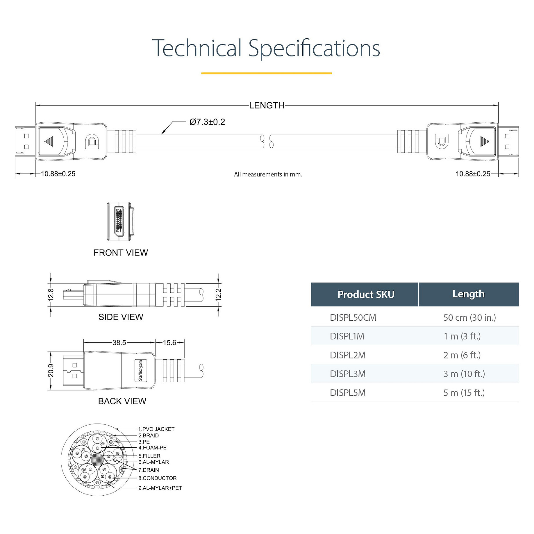 DisplayPort kabel STARTECH.COM DISPLPORT10L (3m, DP 1.2, 4K 60Hz, VESA certificiran)-12