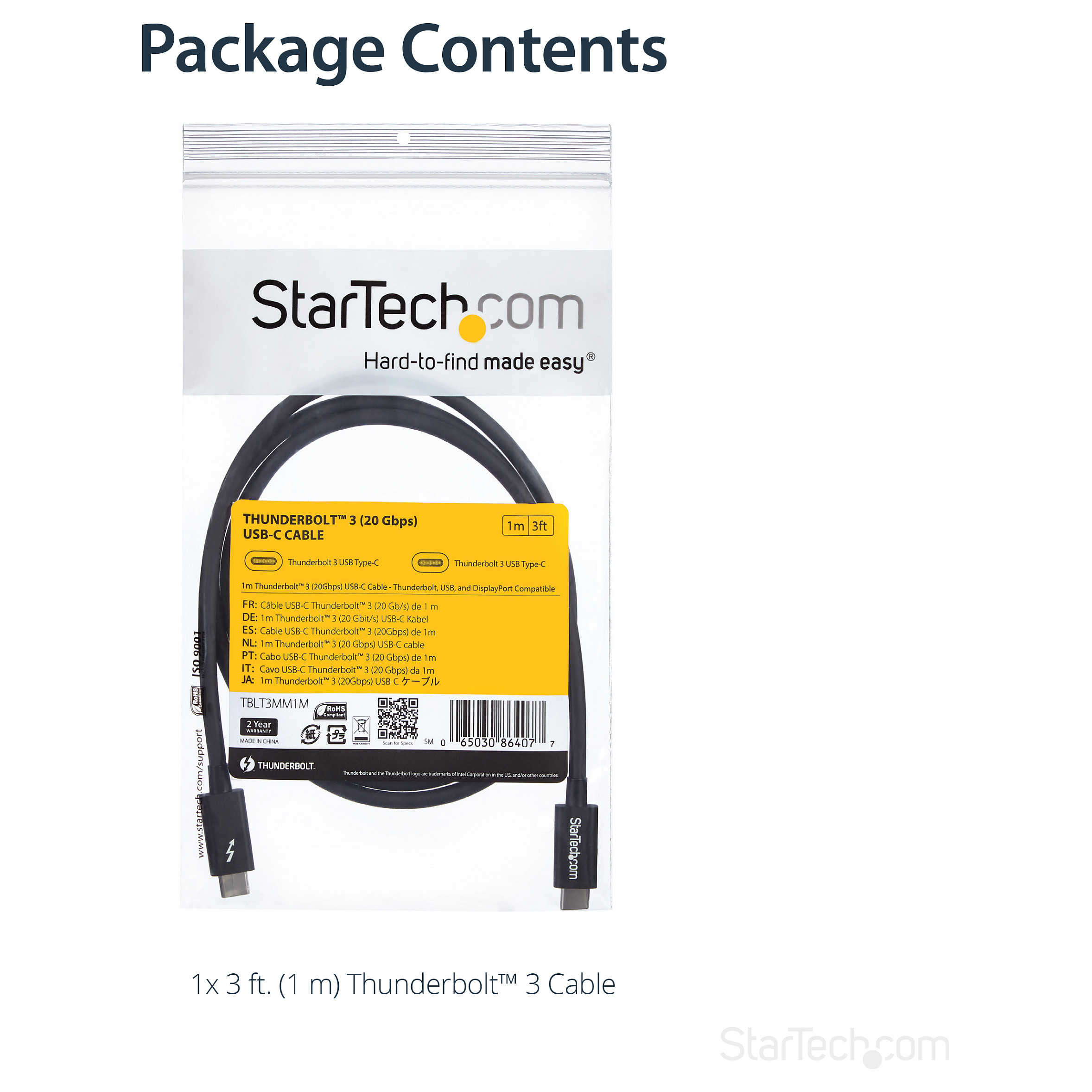 Thunderbolt 3 kabel STARTECH.COM TBLT3MM1M (1m, 20Gbps, 100W Power Delivery, 4K 60Hz)-6