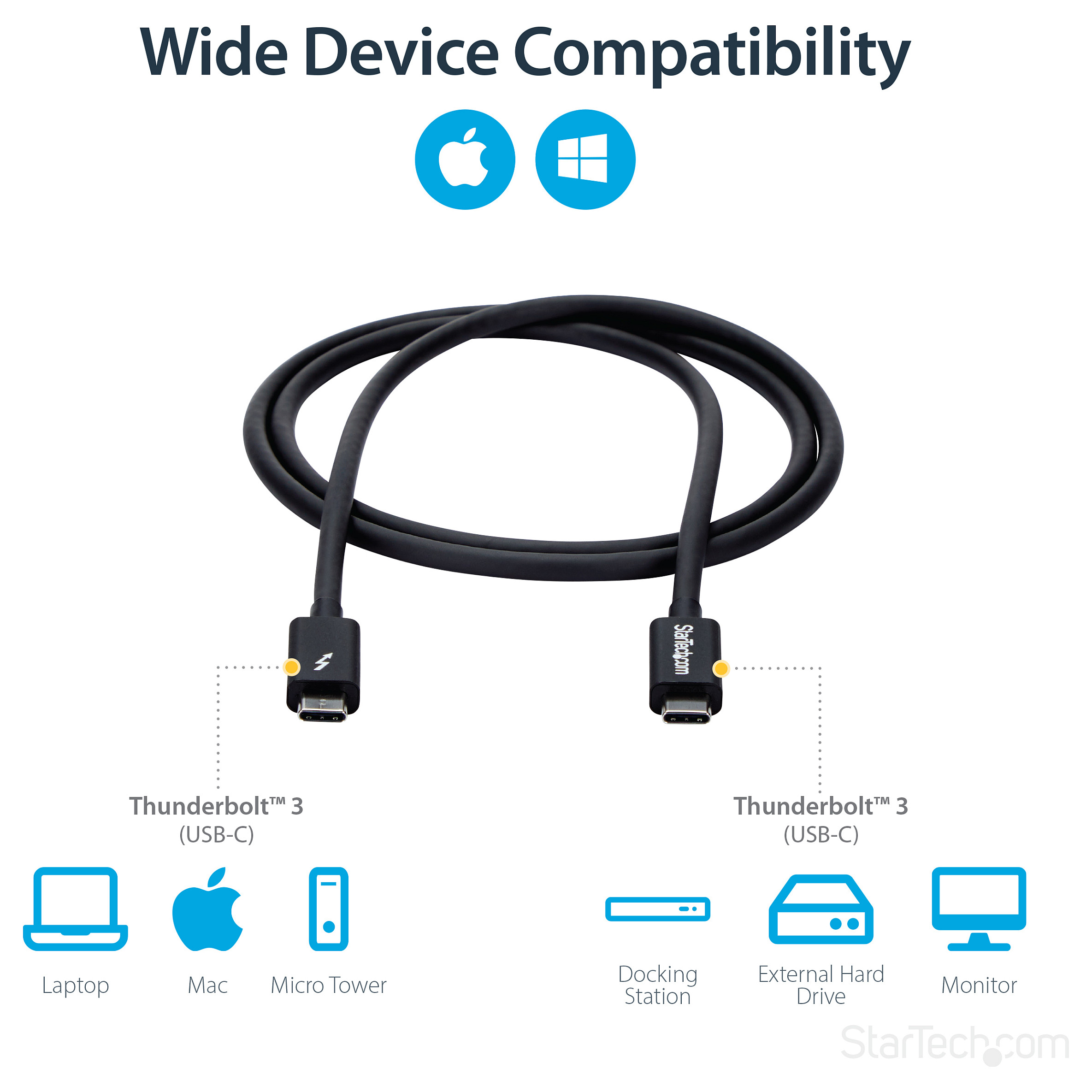 Thunderbolt 3 kabel STARTECH.COM TBLT3MM1M (1m, 20Gbps, 100W Power Delivery, 4K 60Hz)-14