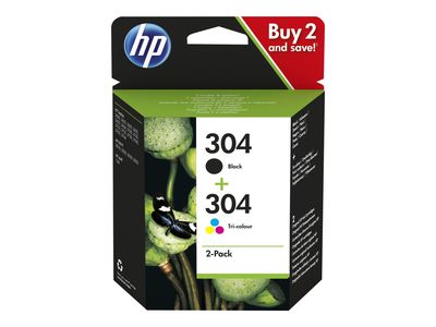 Spremnik s tintom HP 304 Combo Pack (2 komada, original) crna, trobojna na bazi boje-0