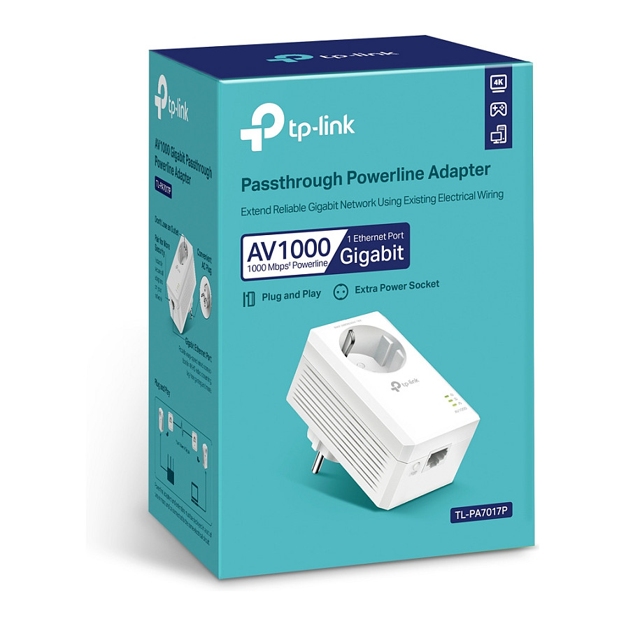 Adapter TP-LINK TL-PA7017P (AV1000 Gigabit Passthrough, most, za utičnicu)-5