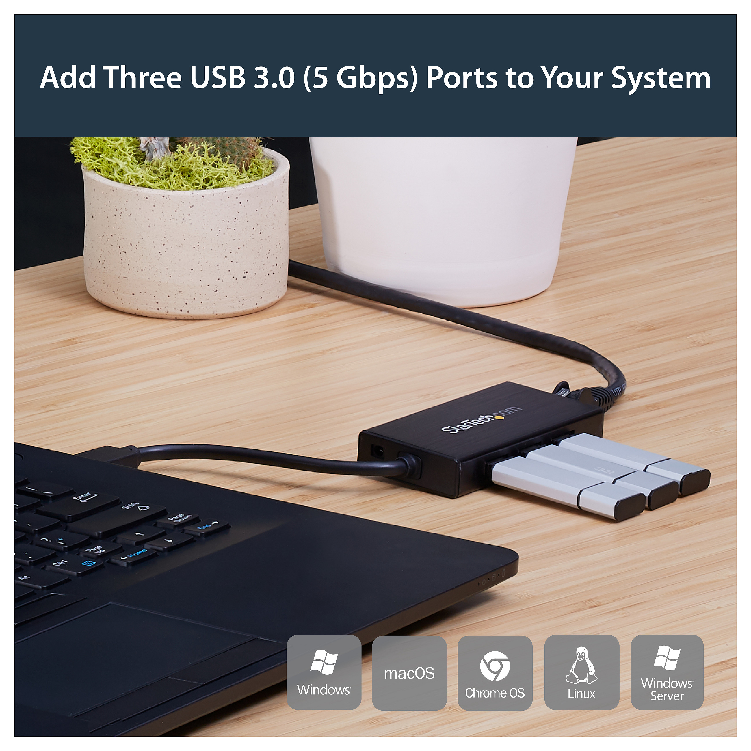 USB 3.0 hub s gigabitnim Ethernet adapterom STARTECH.COM ST3300GU3B (3 porta, NIC, USB mrežni / LAN adapter, kompatibilan s Windows i Mac, hub, 3-18