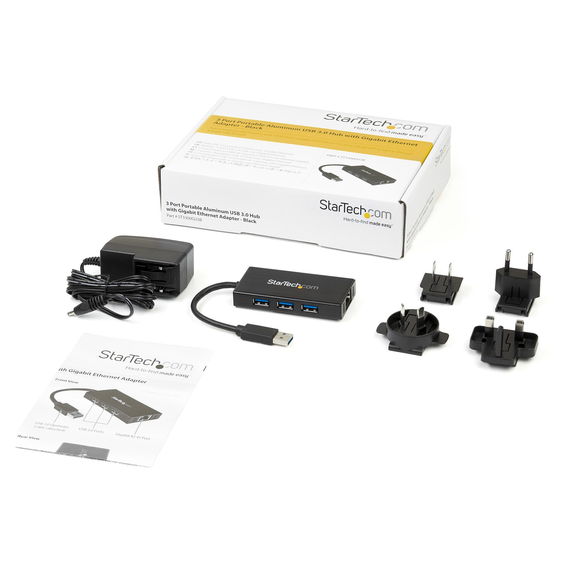 USB 3.0 hub s gigabitnim Ethernet adapterom STARTECH.COM ST3300GU3B (3 porta, NIC, USB mrežni / LAN adapter, kompatibilan s Windows i Mac, hub, 3-13