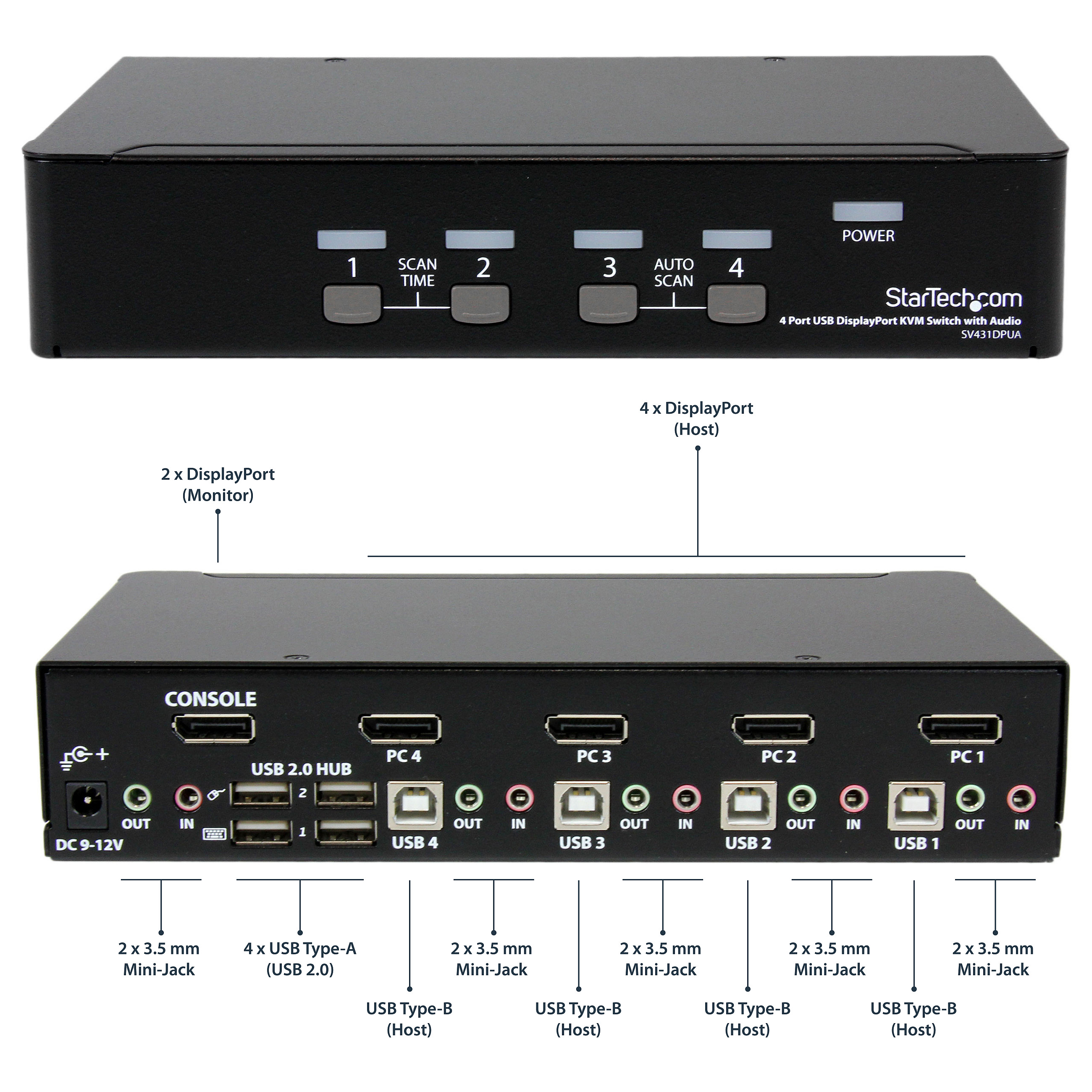 DisplayPort KVM switch STARTECH.COM KVM / audio / USB switch sa četiri porta s audio podrškom (USB- tipkovnica, video, miš, računalni switch box za2560x1600 DP-10