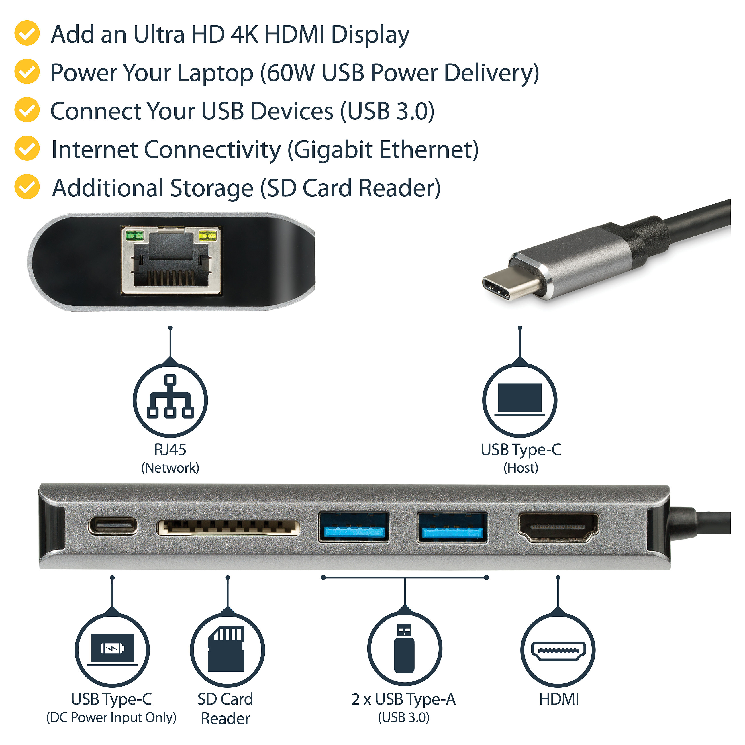 Adapter STARTECH.COM Višenamjenski (USB-C, HDMI, USB 3.0, Gigabit Ethernet, SD čitač, USB Power Delivery 3.0)-9