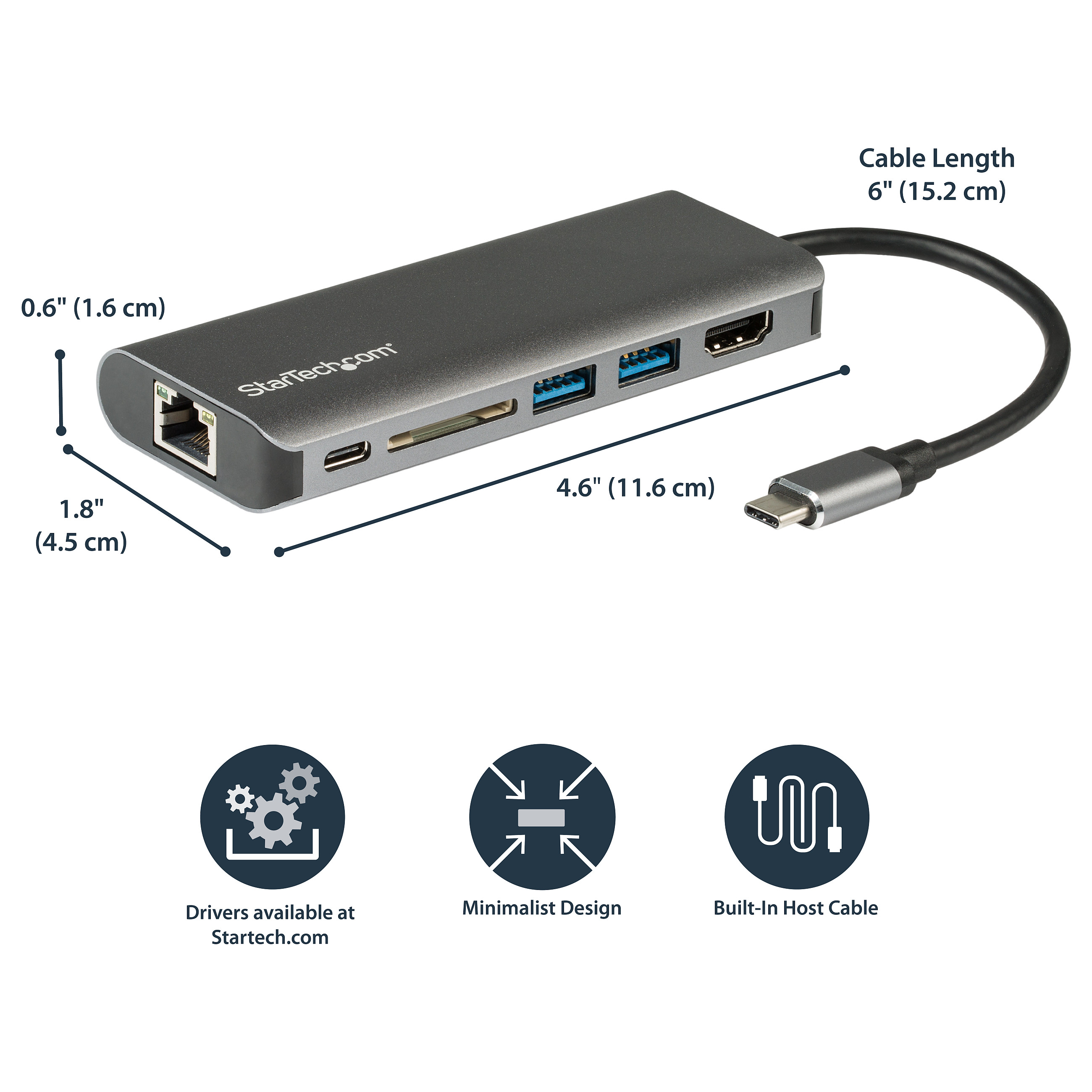 Adapter STARTECH.COM Višenamjenski (USB-C, HDMI, USB 3.0, Gigabit Ethernet, SD čitač, USB Power Delivery 3.0)-11