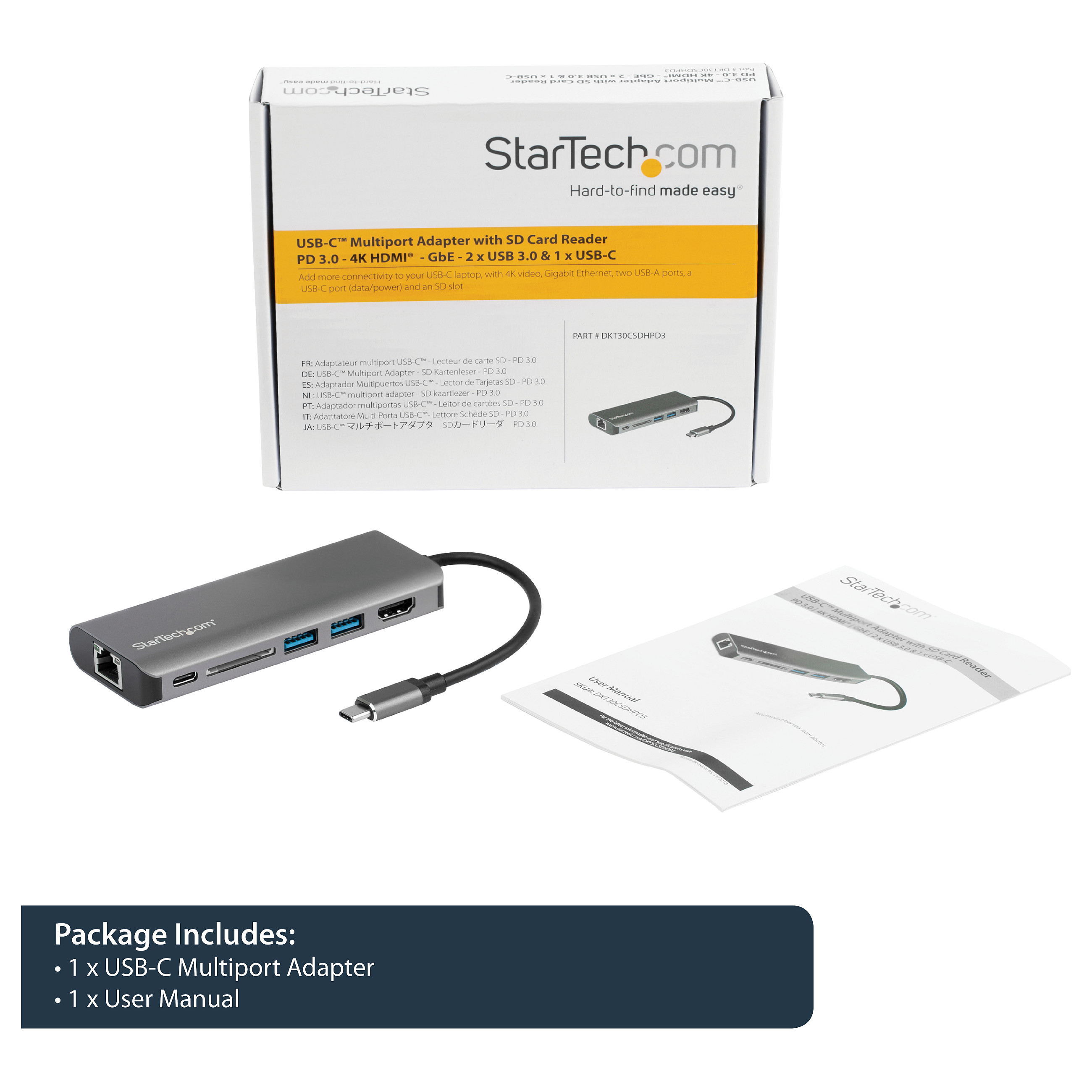 Adapter STARTECH.COM Višenamjenski (USB-C, HDMI, USB 3.0, Gigabit Ethernet, SD čitač, USB Power Delivery 3.0)-12