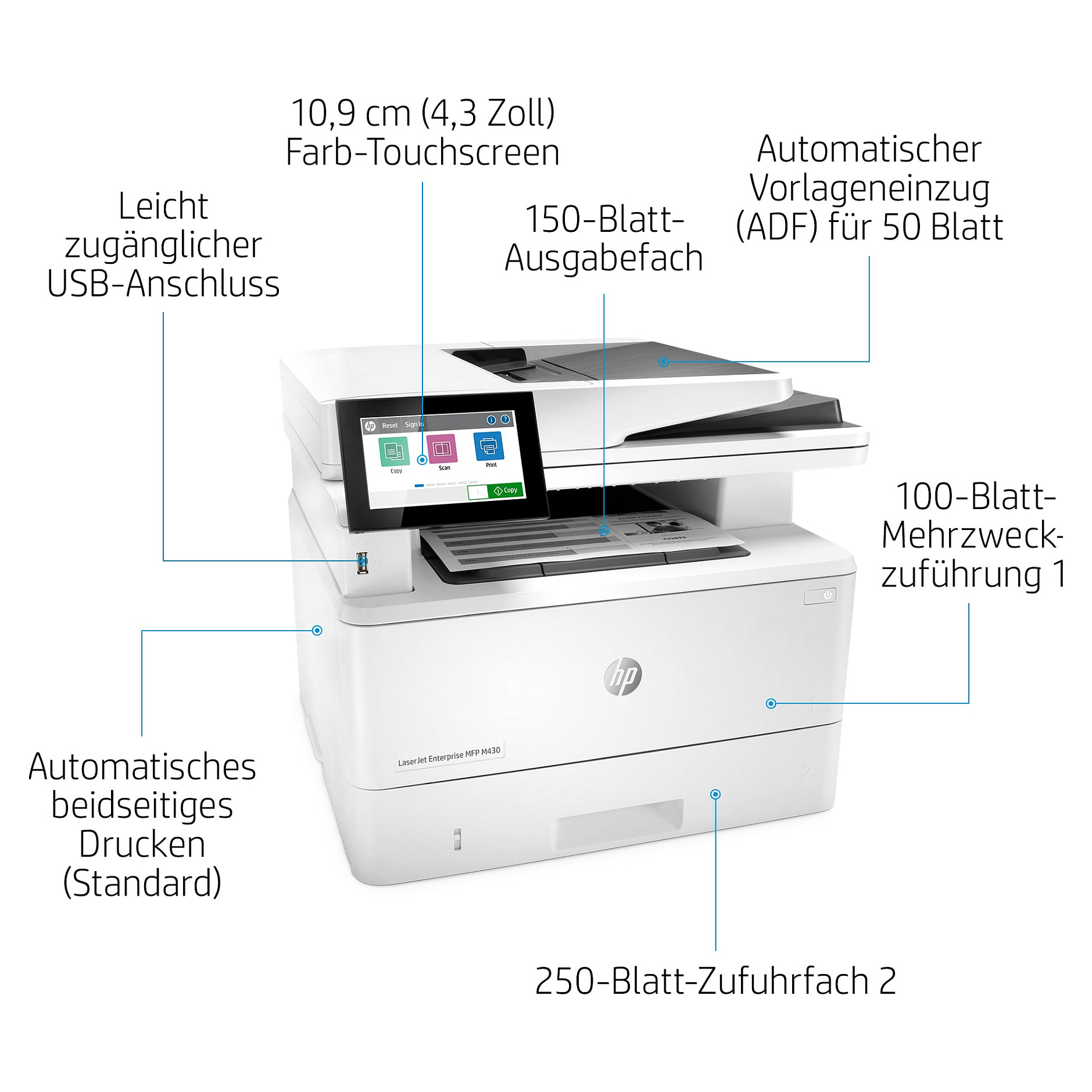 Višenamjenski pisač HP LASERJET ENTERPRISE MFP M430F (crna boja, funkcija ispisa, skeniranja, kopiranja i faksa, automatski obostrani ispis)-22
