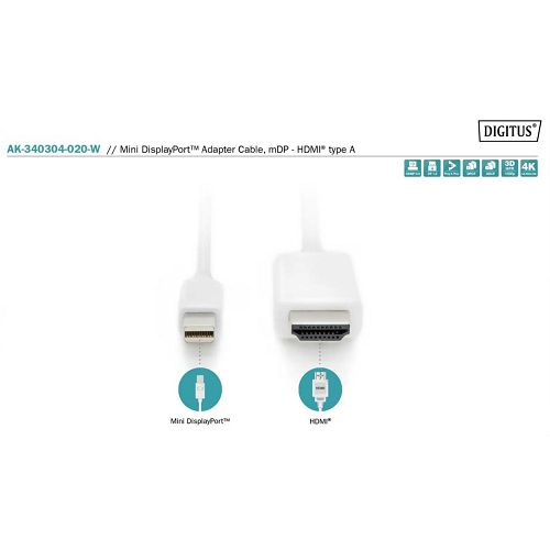Adapter kabel Mini DisplayPort DIGITUS (Mini DP muški/HDMI Type-A muški, 2 m)-2