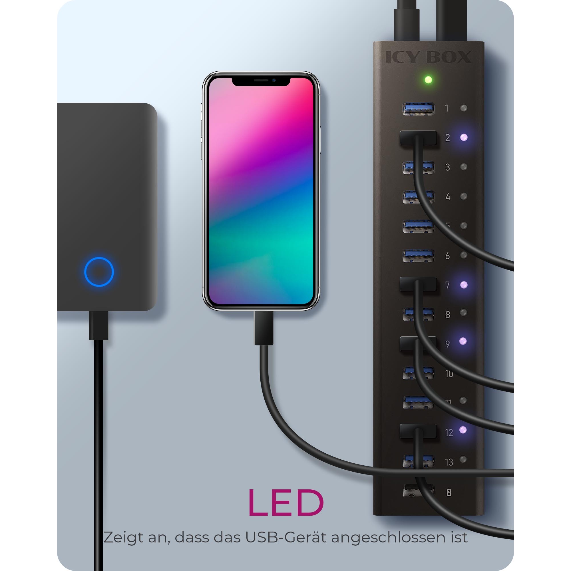 Hub RAIDSONIC ICY BOX IB-AC6113 (13 portova, USB 3.0, 5 GBit/s, USB 2.0, USB BC 1.2)-7