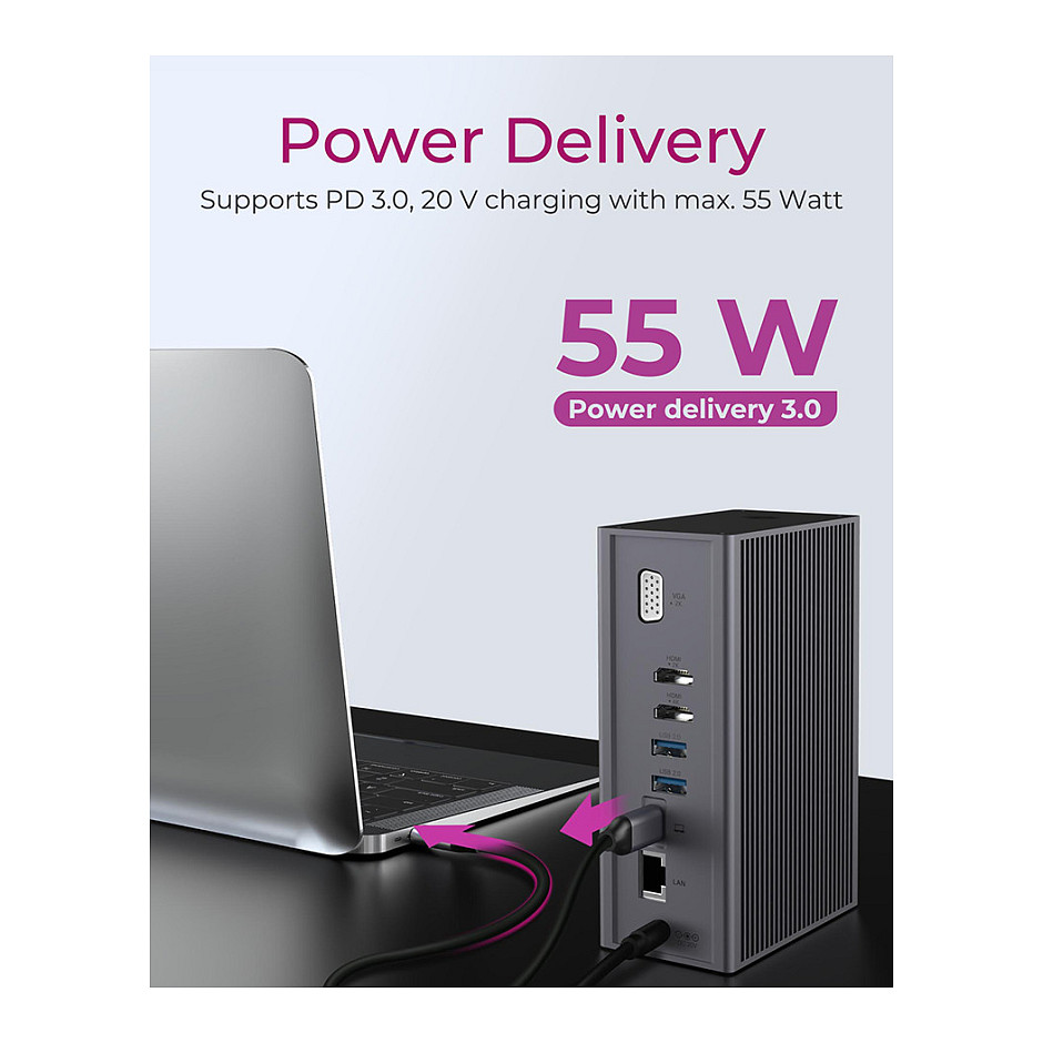 Docking stanica ICY BOX IB-DK2262AC, USB-C, 100W PD-18