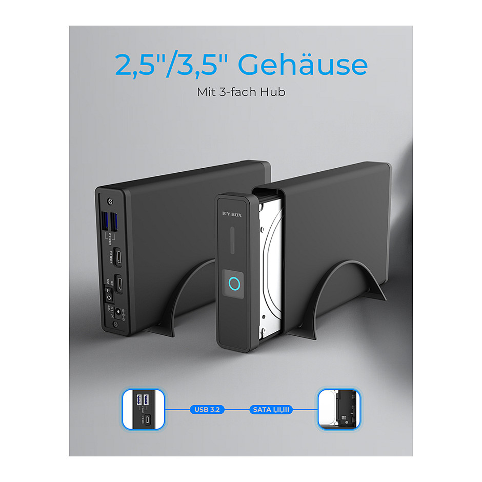 Vanjsko kućište za disk ICY BOX IB-382H-C31 (2.5"/3.5" SATA, USB-C 3.2 Gen 2, USB Hub)-9