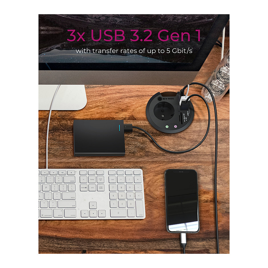 Ugradbeni USB Hub ICY BOX IB-HUB1430-CR, 4-portni, čitač kartica, za stol-4