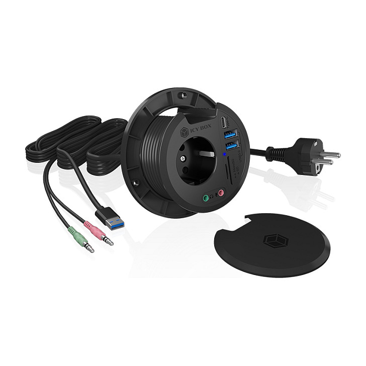 Ugradbeni USB Hub ICY BOX IB-HUB1430-CR, 4-portni, čitač kartica, za stol-6