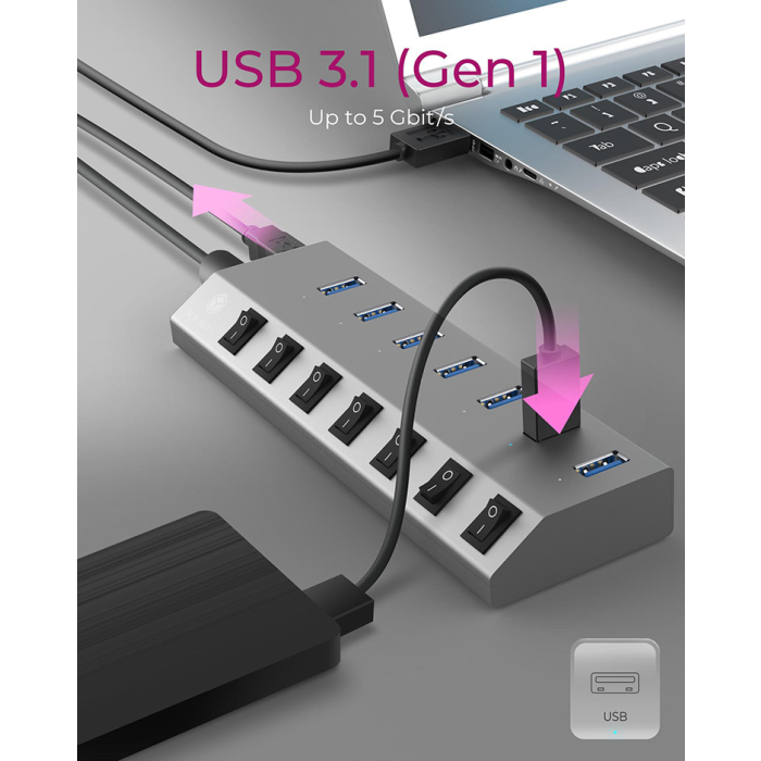 USB Hub ICY BOX IB-HUB1701-C3 (7x USB 3.0, USB-C, individualni prekidači)-7