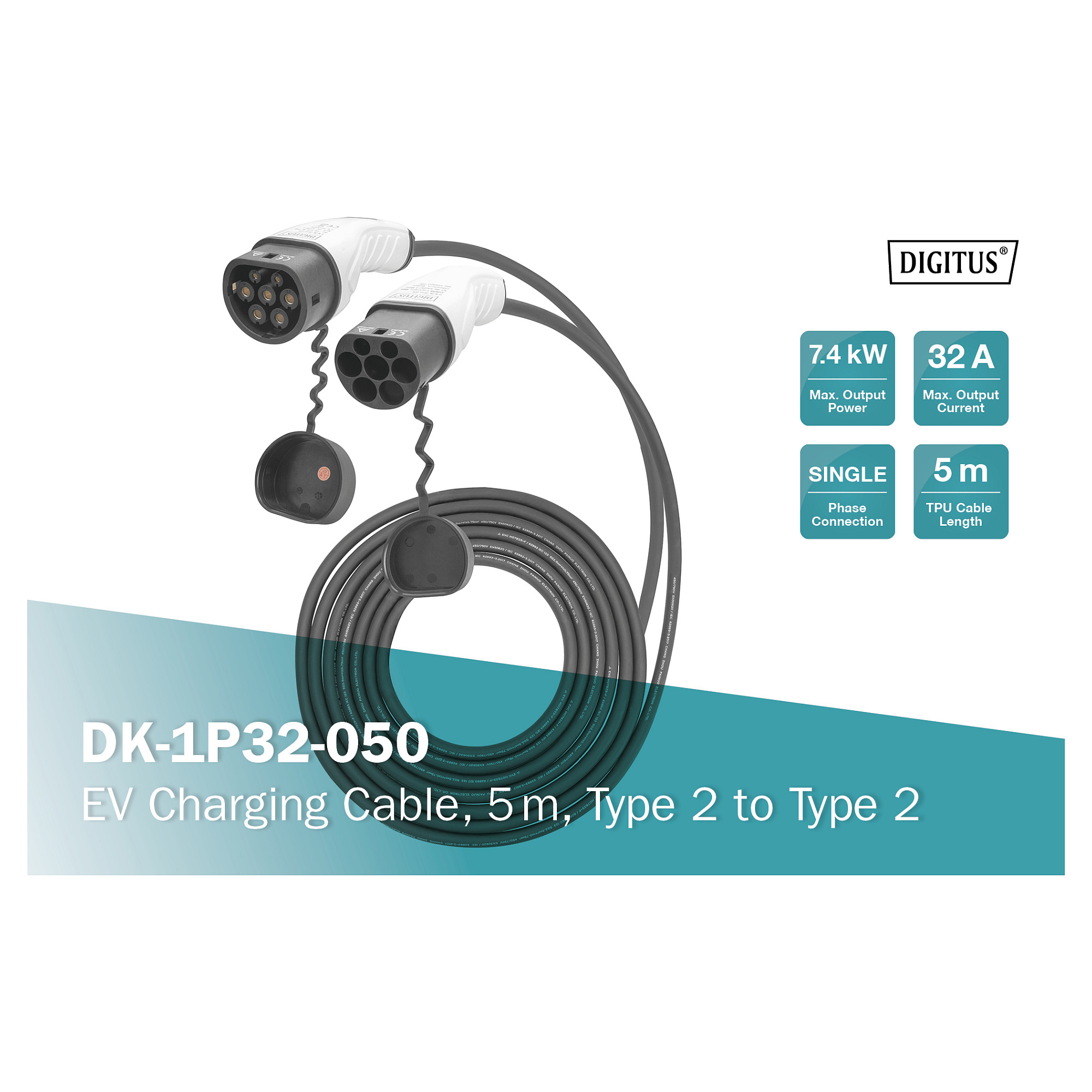 Kabel za punjenje EV Digitus - Tip 2 do Tip 2 - 5 m-5