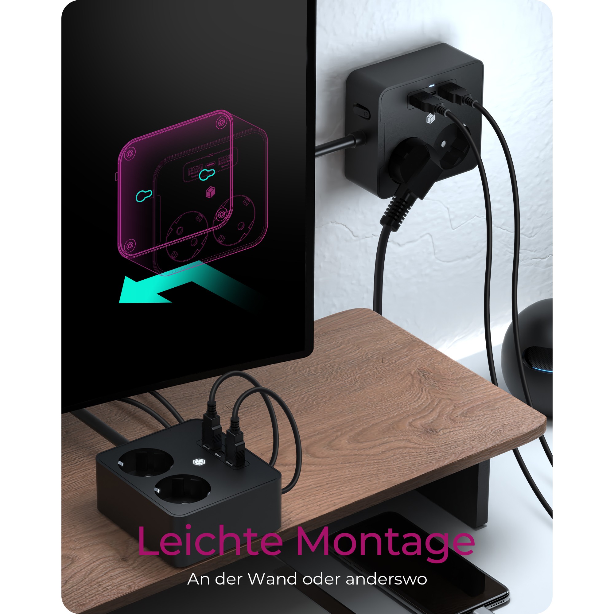 Utičnica za stol ili zidnu montažu s USB punjačem ICY BOX IB-MPS2220B-CH-11
