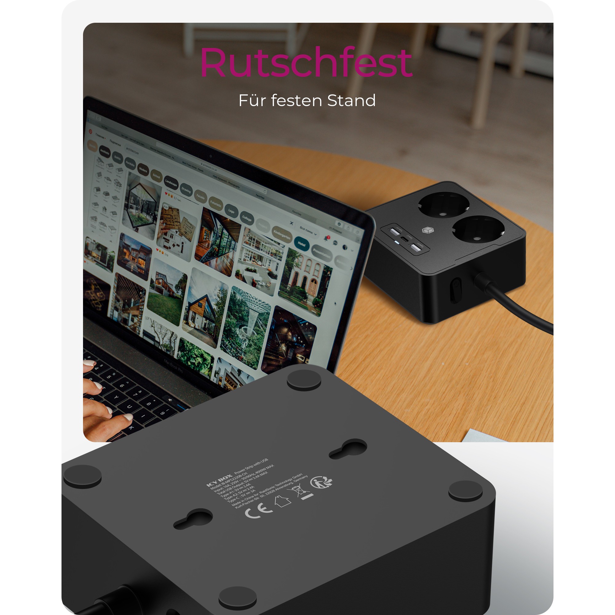 Utičnica za stol ili zidnu montažu s USB punjačem ICY BOX IB-MPS2220B-CH-13