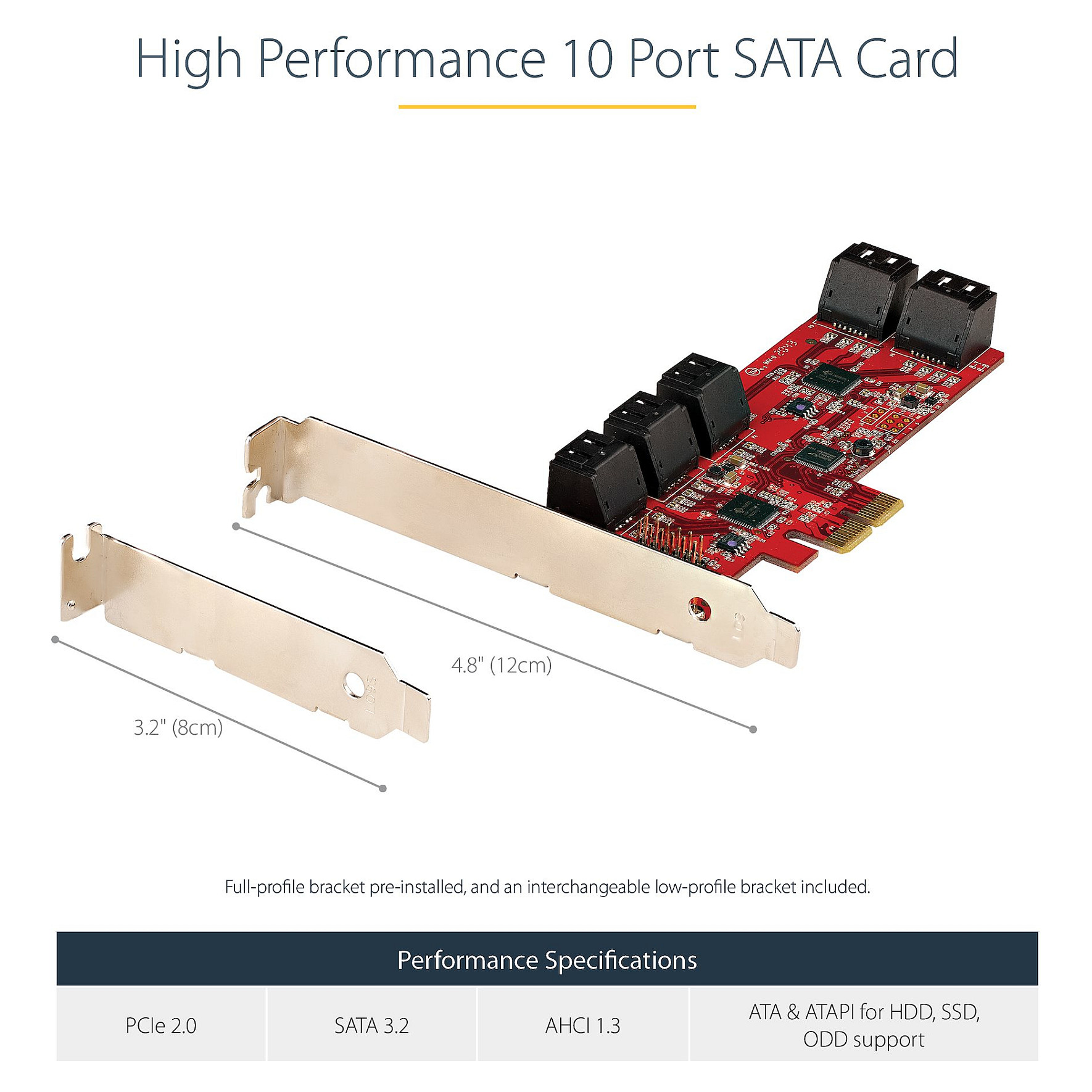 SATA PCIe kartica STARTECH.COM (10 portova PCIe SATA proširena kartica, 6Gbps SATA kartica, niski/puni profil, složeni SATA konektori, ASM1062 ne-RAID SATA-19