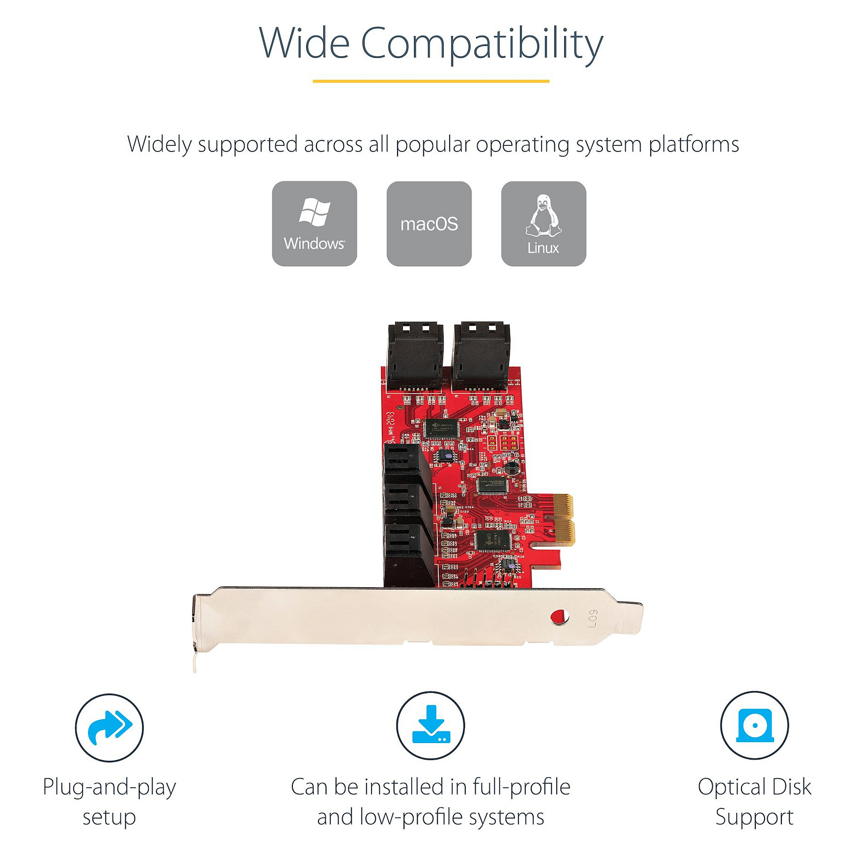 SATA PCIe kartica STARTECH.COM (10 portova PCIe SATA proširena kartica, 6Gbps SATA kartica, niski/puni profil, složeni SATA konektori, ASM1062 ne-RAID SATA-21