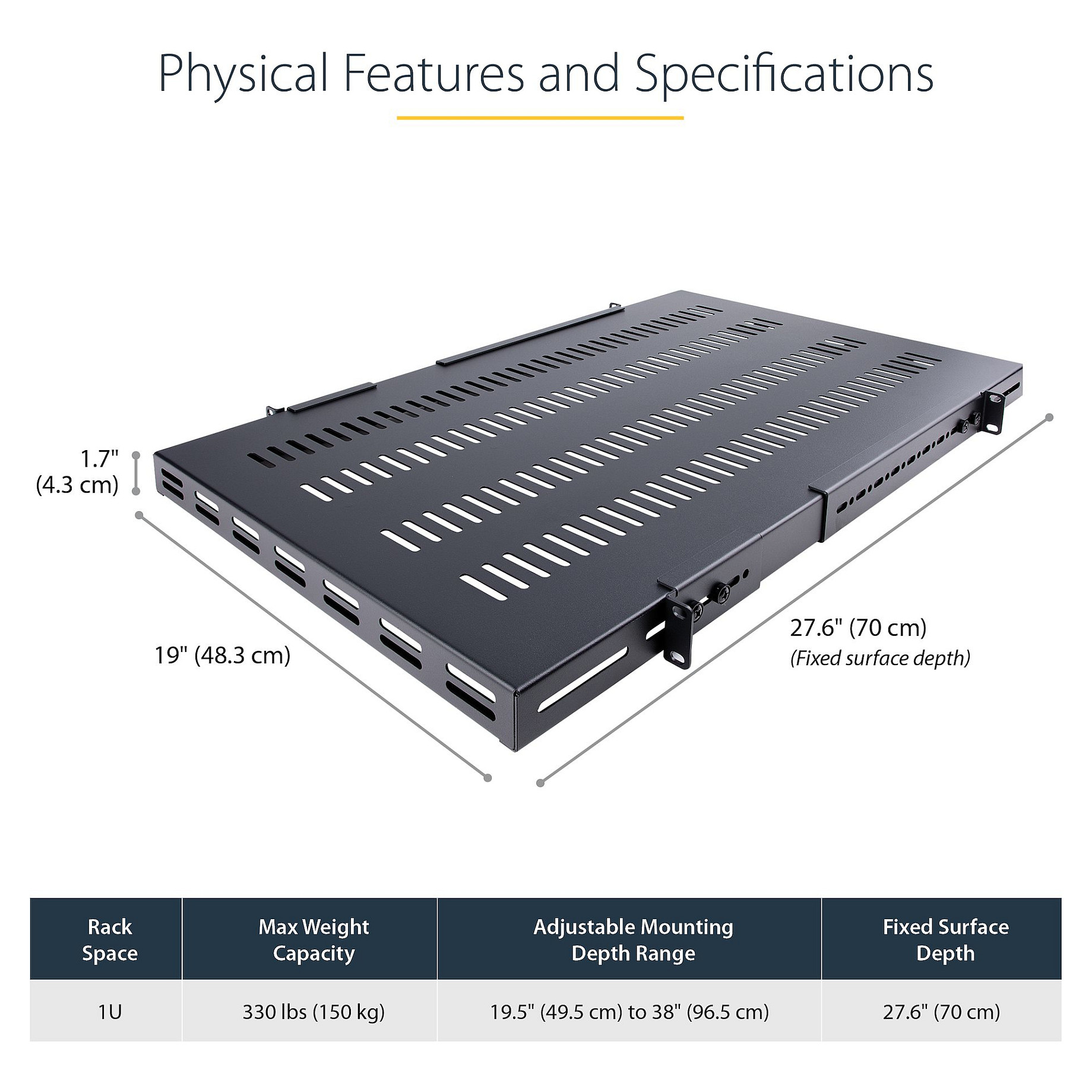 Polica za serverski ormar STARTECH.COM ADJSHELFHDV (1U, podesiva, do 150 kg)-20