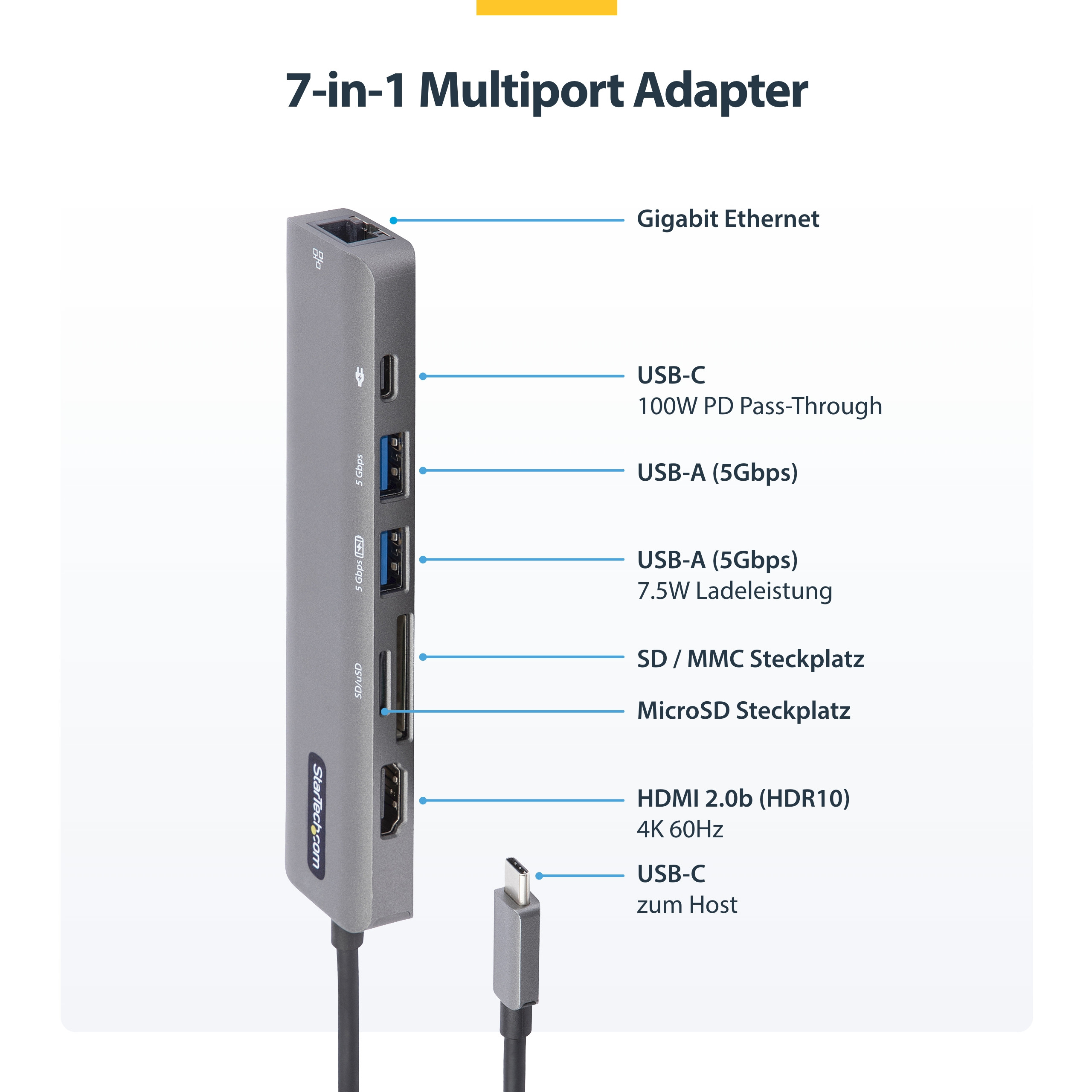 Adapter STARTECH.COM Višenamjenski (USB-C, 4K HDMI, USB 3.2 Gen 1, Gigabit Ethernet, USB Power Delivery 3.0)-18