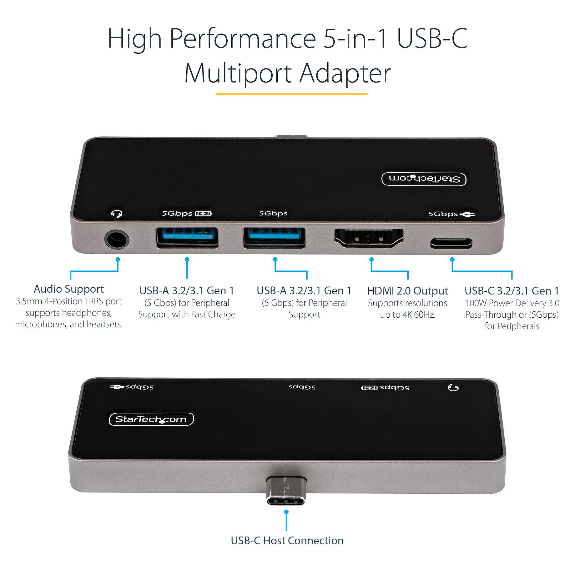 Adapter STARTECH.COM USB-C (4K 60Hz HDMI, USB 3.2 Gen 1, TRRS audio)-14