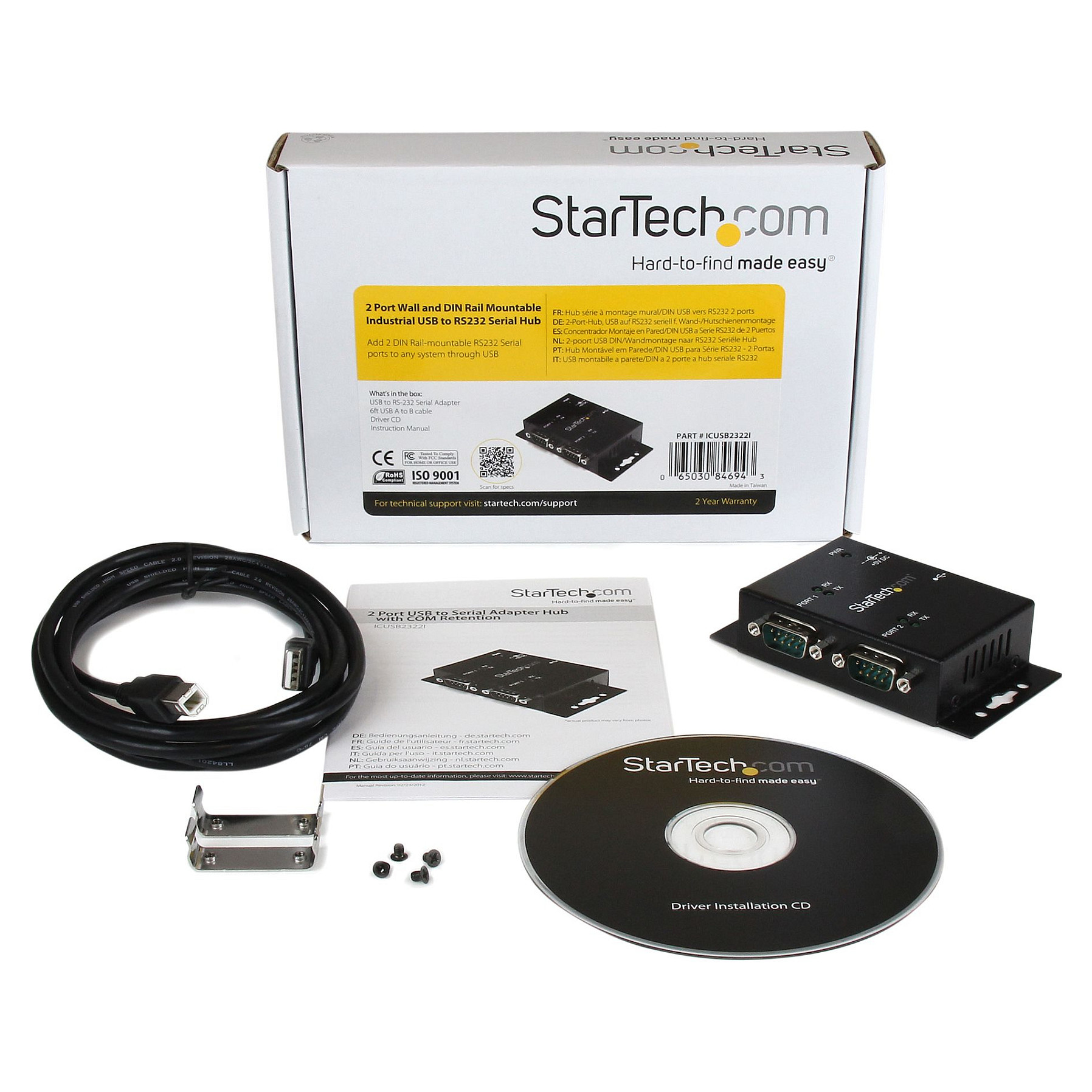 StarTech.com USB to Serial Adapter - 2 Port - Wall Mount - Din Rail Clips - Industrial - COM Port Retention - FTDI - DB9 (ICUSB2322I) - serial adapter - USB 2.0 - RS-232 x 2-11
