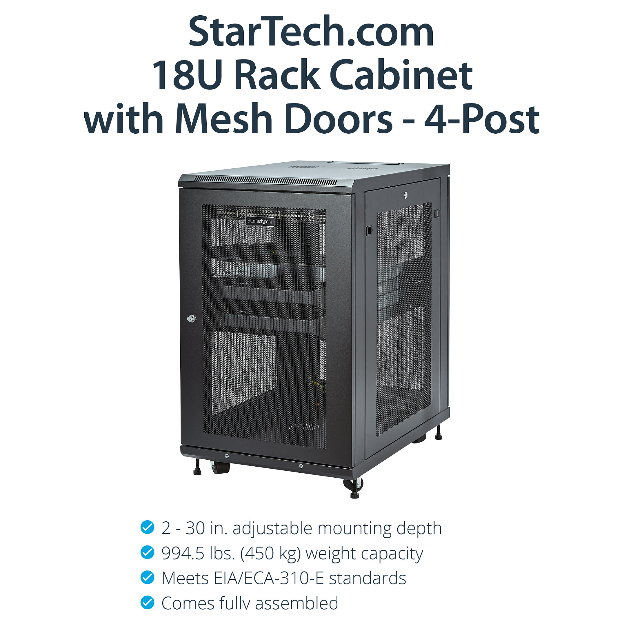 Startech 18U serverski rack ormar RK1833BKM, 4 stupa, podesiva dubina-13