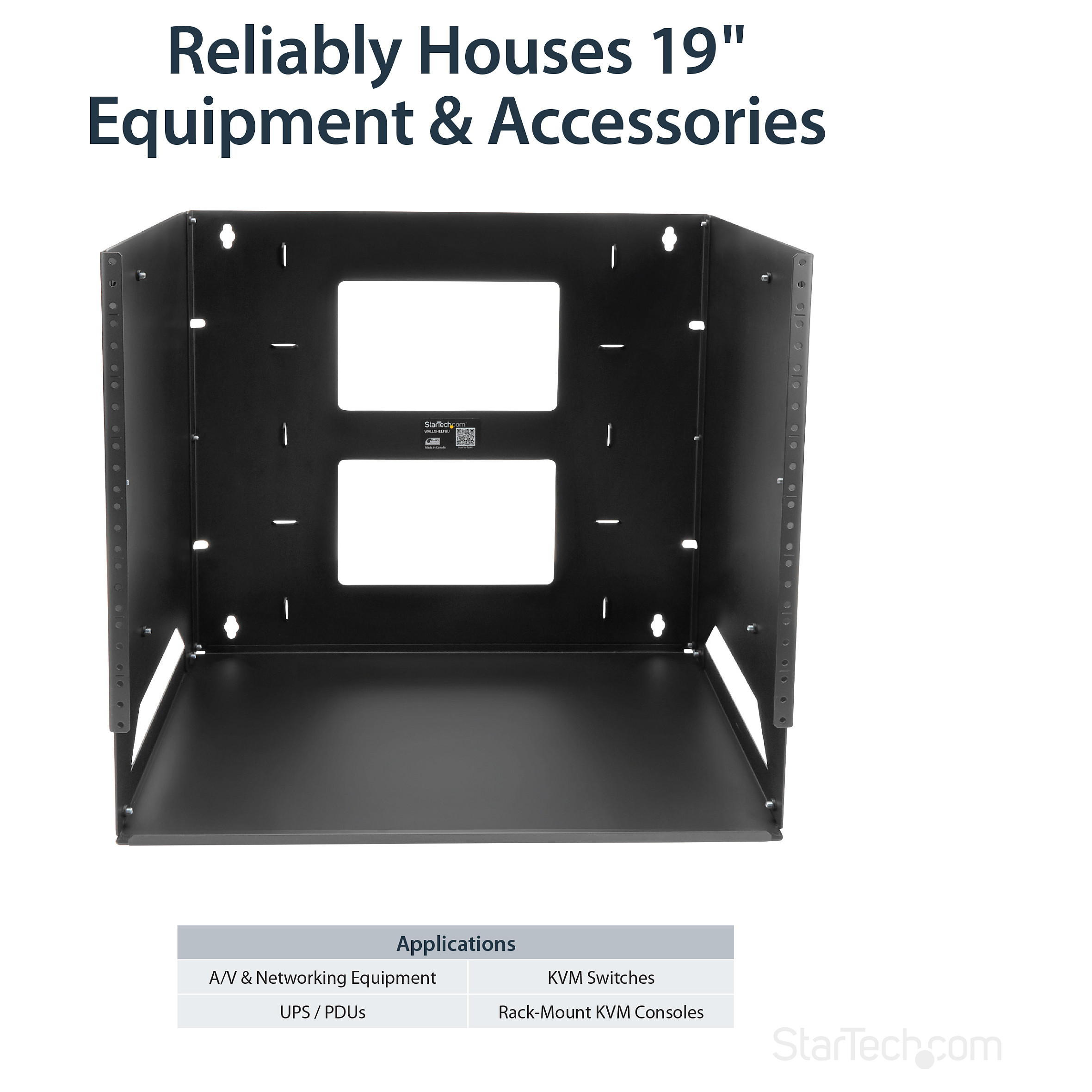 StarTech.com 8U Open Frame Wall Mount Network Rack w/ Built in Shelf - 2-Post Adjustable Depth (12" to 18") Equipment Rack - 75.2lbs (WALLSHELF8U) - rack (wall mount) - 8U-15