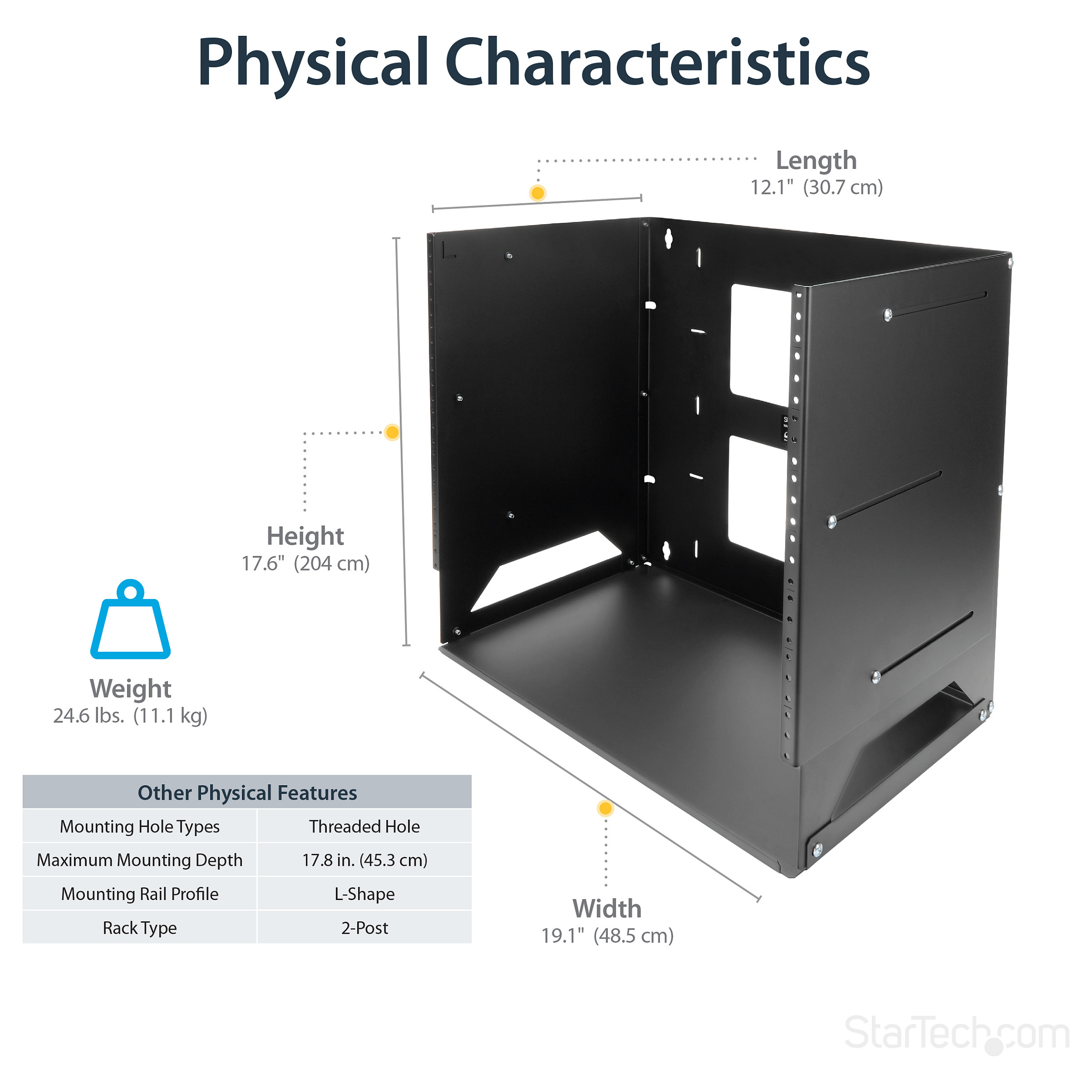 StarTech.com 8U Open Frame Wall Mount Network Rack w/ Built in Shelf - 2-Post Adjustable Depth (12" to 18") Equipment Rack - 75.2lbs (WALLSHELF8U) - rack (wall mount) - 8U-16