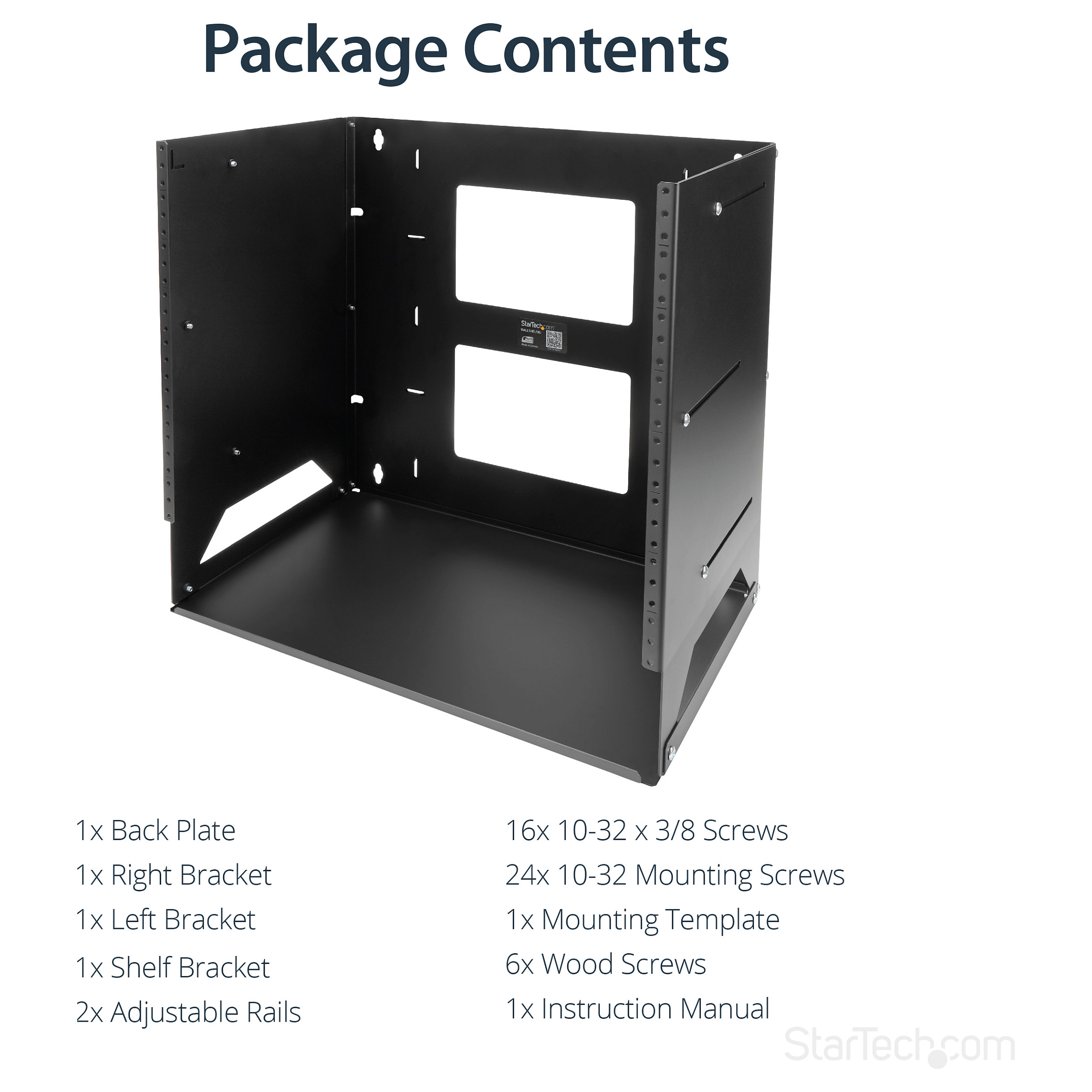 StarTech.com 8U Open Frame Wall Mount Network Rack w/ Built in Shelf - 2-Post Adjustable Depth (12" to 18") Equipment Rack - 75.2lbs (WALLSHELF8U) - rack (wall mount) - 8U-17