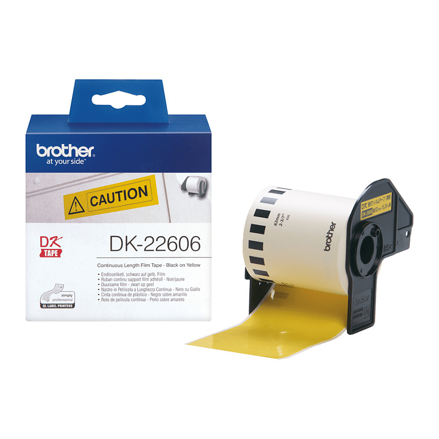 Rola s film naljepnicama BROTHER DK-22606 (62 mm x 15.24 m, crna na žutoj)-2