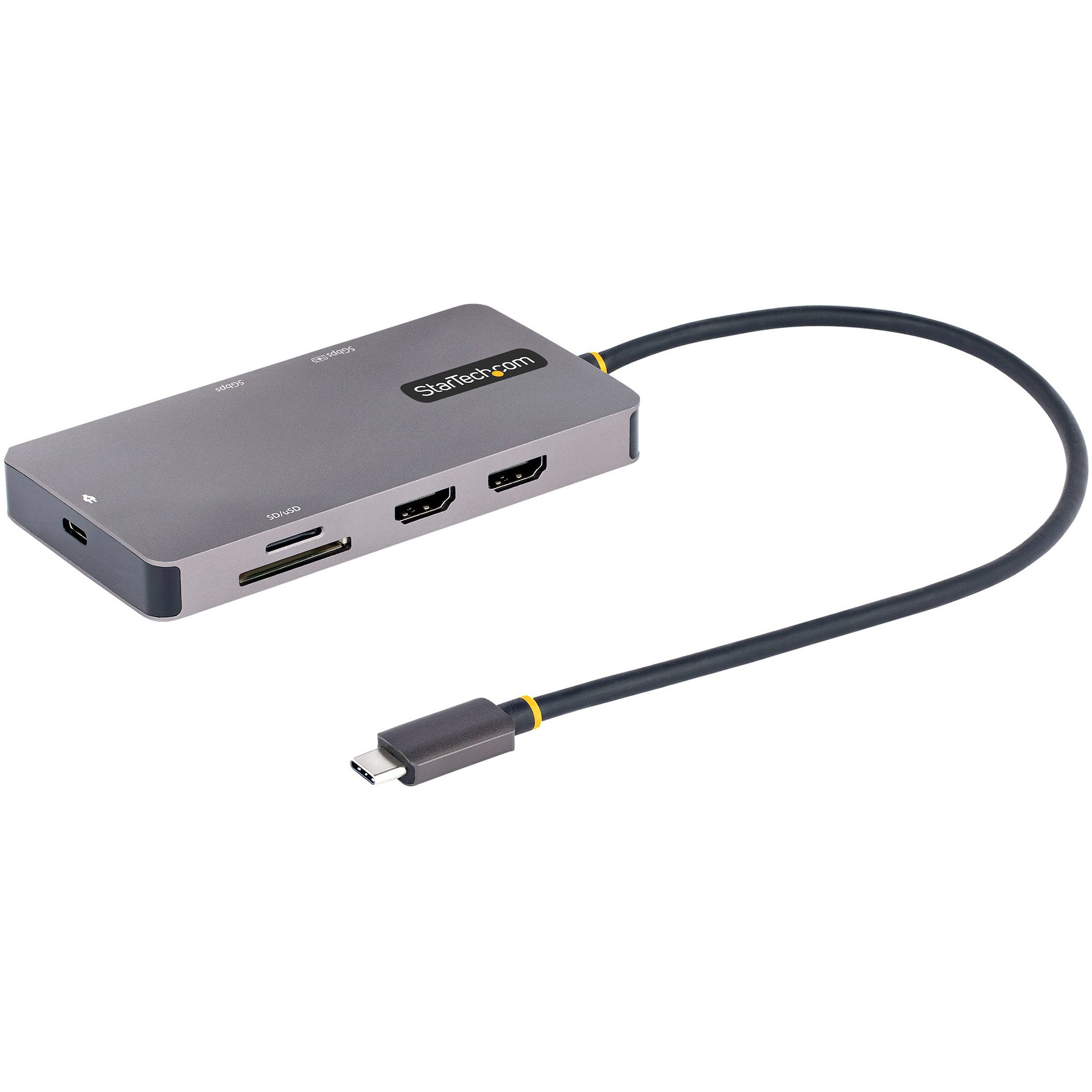 USB C višenamjenski adapter STARTECH.COM (dvostruki HDMI video, 4K 60Hz, 2-portni 5Gbps USB-A hub, 100W napajanje prolaznim punjenjem, GbE, SD/MicroSD)-6