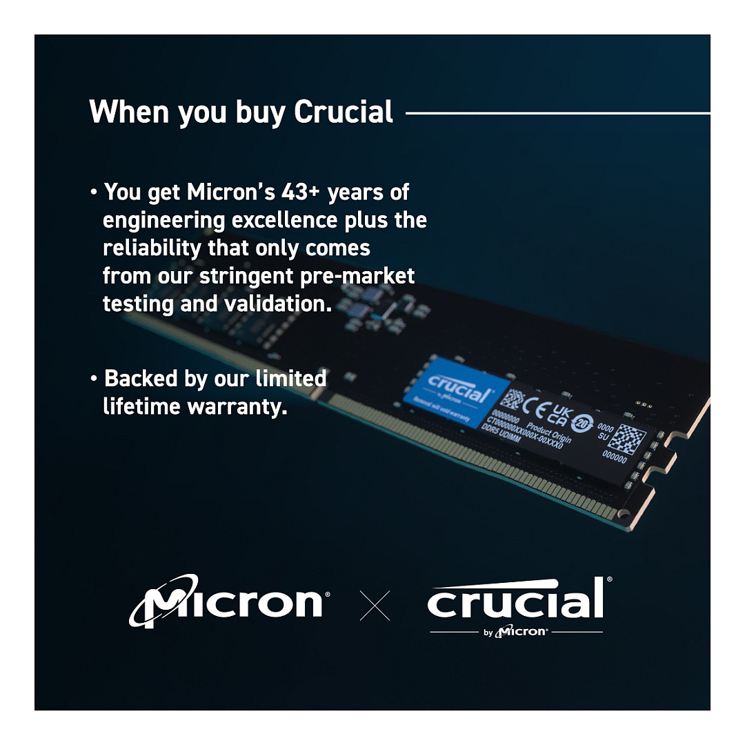 RAM memorija CRUCIAL kit (32 GB: 2 x 16 GB, DDR5, DIMM 288-pin, 5600 MHz / PC5-44800, unbuffered)-5