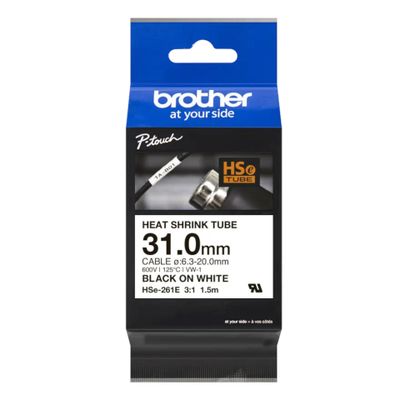 Traka za pisač naljepnica BROTHER HSe-261E (termoskupljajuća, 31mm, crno na bijelo)-0