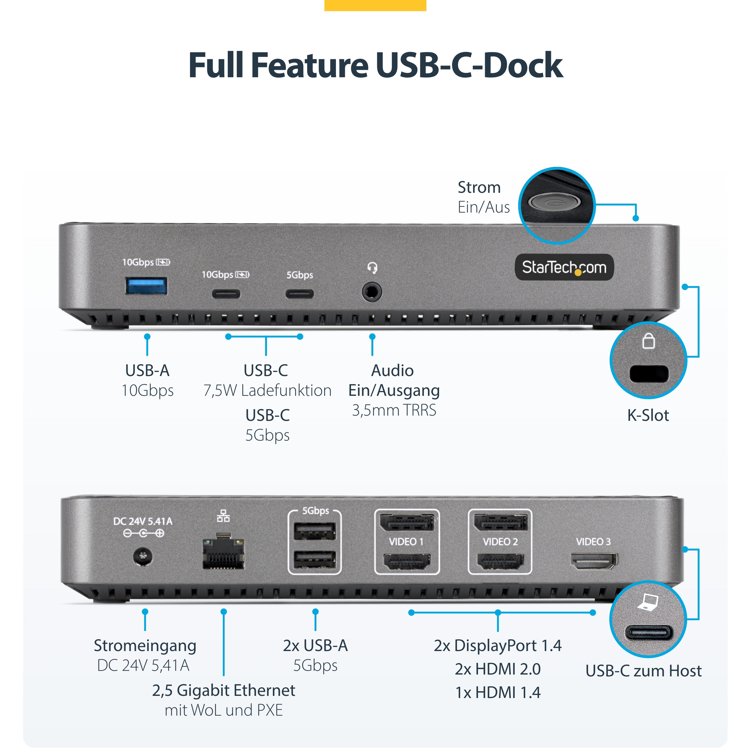 Docking stanica STARTECH.COM USB-C trostruka (hdmi, dp, trostruki 4k, 5x usb hub, gbe, 100w pd, univerzalna, tb 3/4 kompatibilna)-14