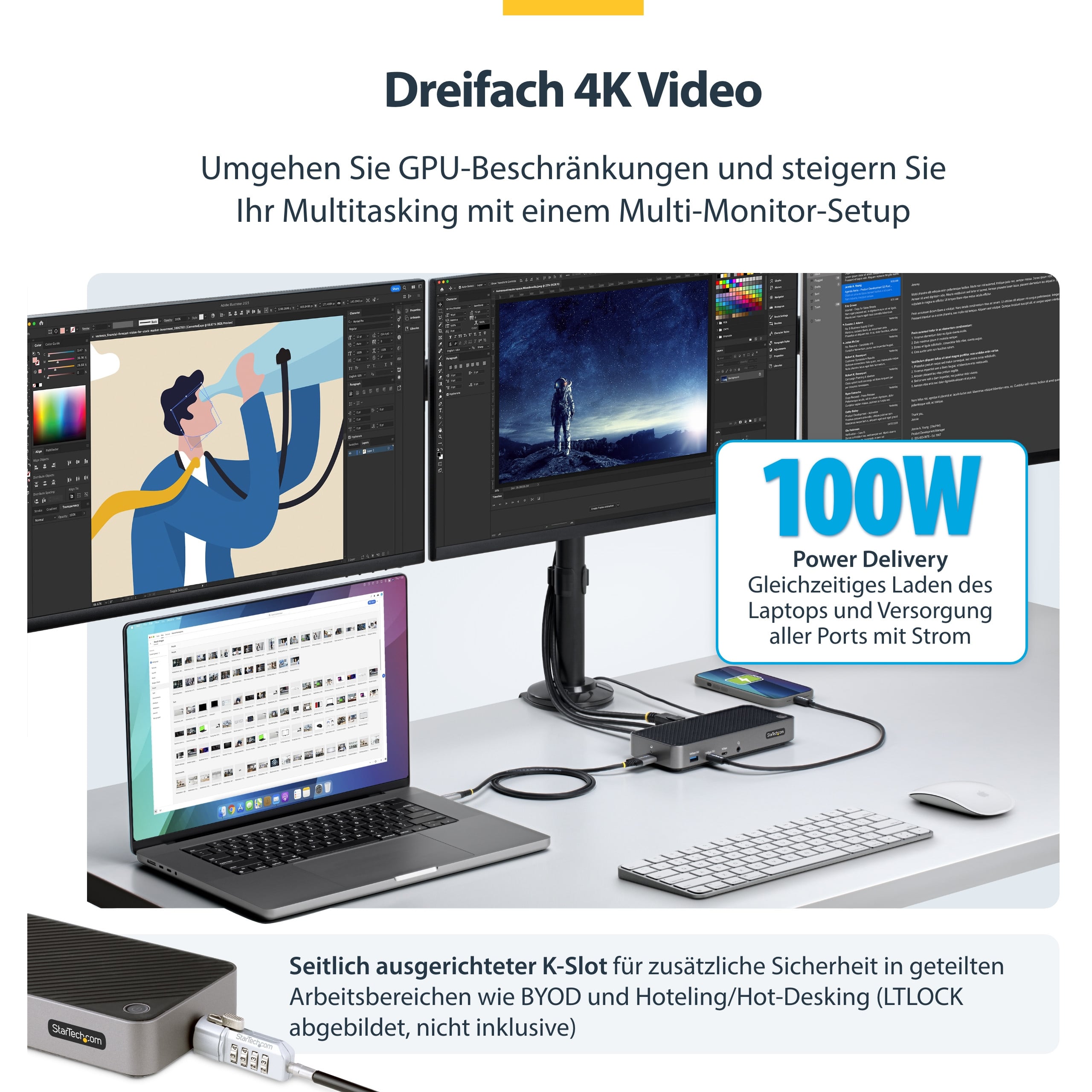 Docking stanica STARTECH.COM USB-C trostruka (hdmi, dp, trostruki 4k, 5x usb hub, gbe, 100w pd, univerzalna, tb 3/4 kompatibilna)-15
