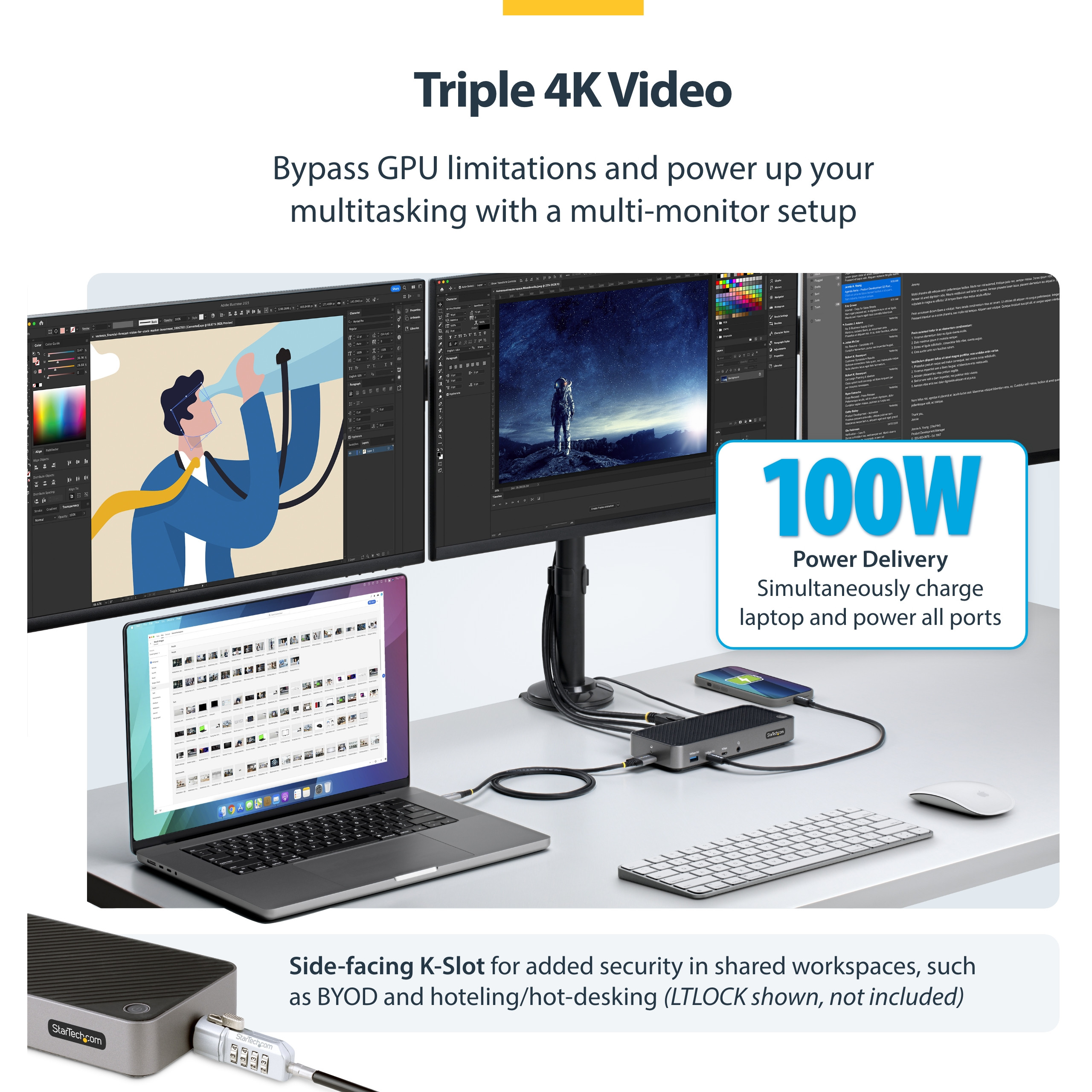 Docking stanica STARTECH.COM USB-C trostruka (hdmi, dp, trostruki 4k, 5x usb hub, gbe, 100w pd, univerzalna, tb 3/4 kompatibilna)-29